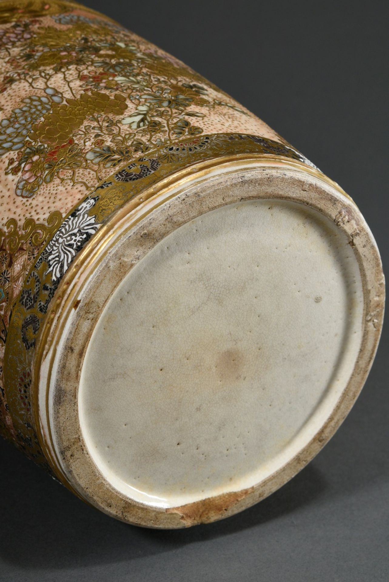 Large Satsuma vase in the shape of a water bucket with polychrome painting "Flowers and Landscapes  - Image 10 of 10