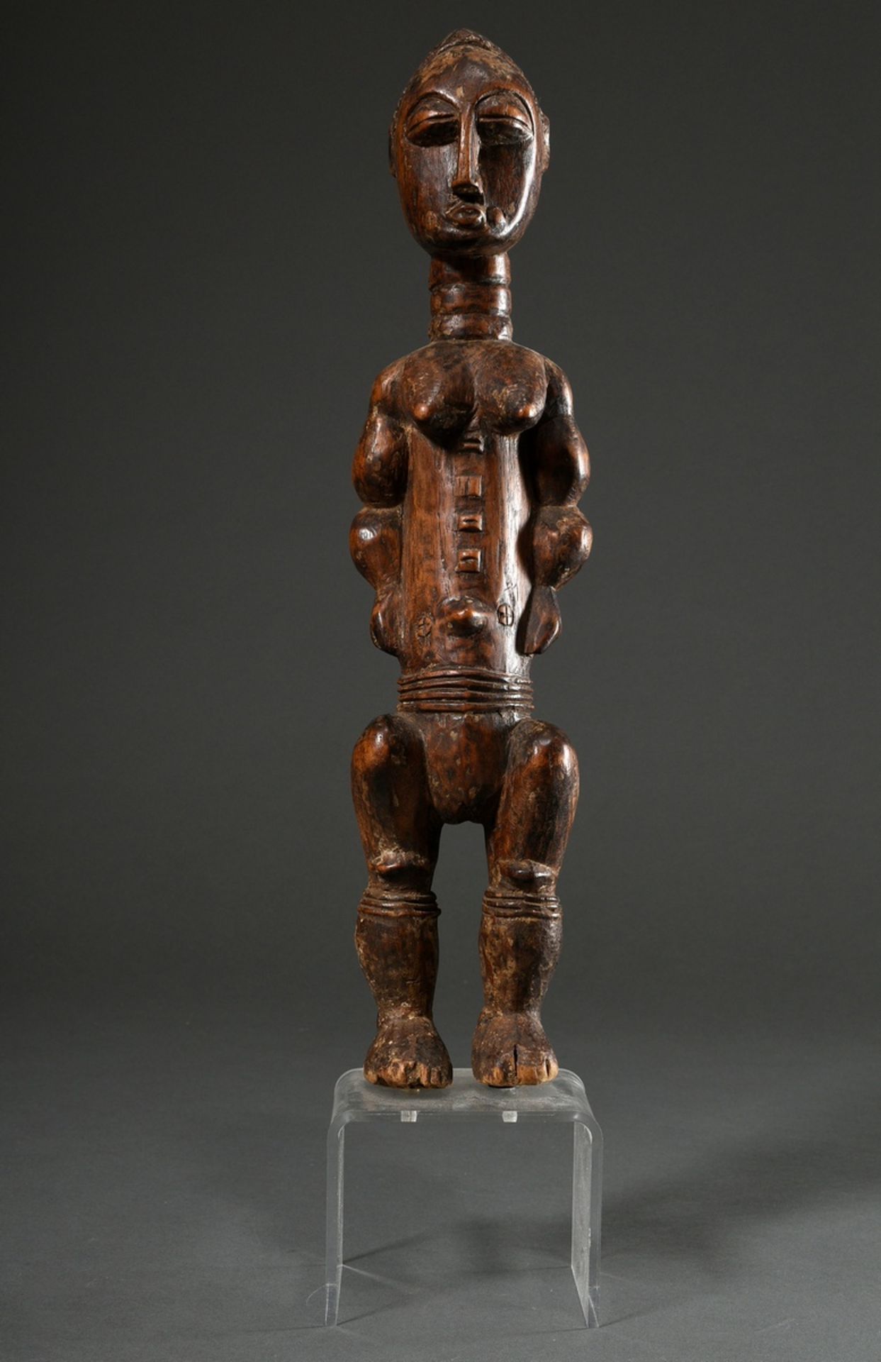 Female African ancestor figure "Blolo bla" with scarifications, carved wood with remains of old pat - Image 2 of 6