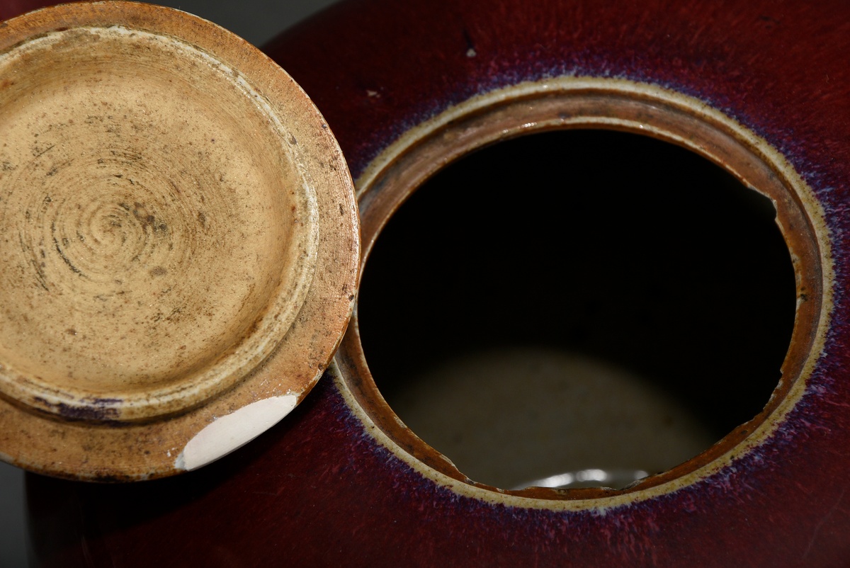 Chinese ginger pot with Sang de Boeuf glaze, h. 21,5cm, Ø 21cm, lid restored - Image 3 of 4