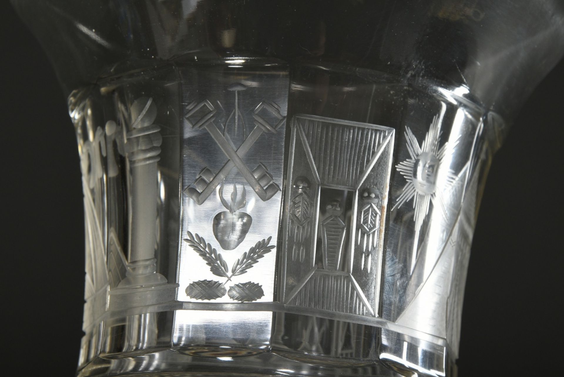 Large Masonic goblet with projecting dome and rich symbolism in matt and blank cut, lower part of d - Image 6 of 6