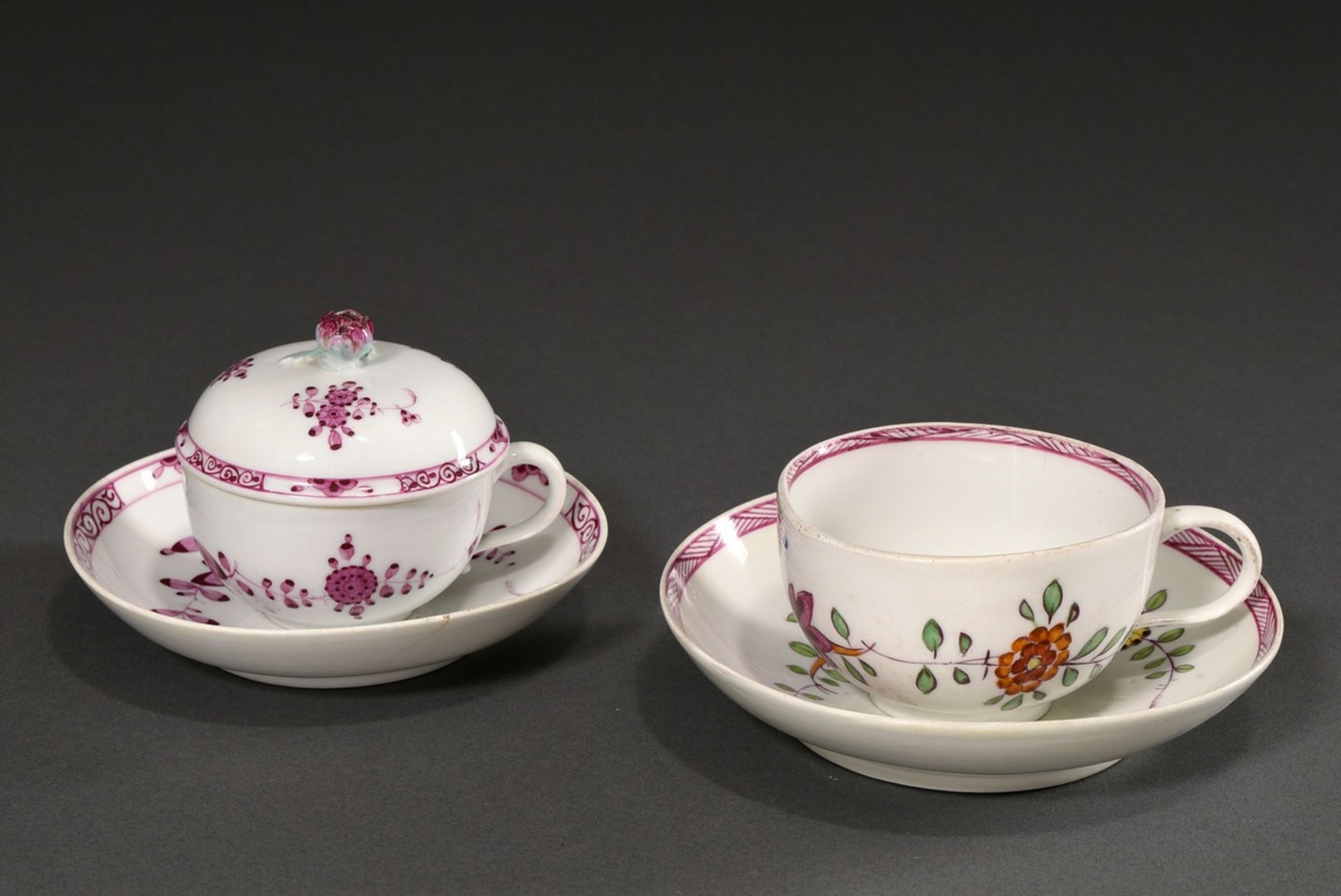 4 Diverse Teile antikes Porzellan: Marcolini Meissen Kännchen und Tasse mit polychromer „Indischer - Bild 2 aus 3