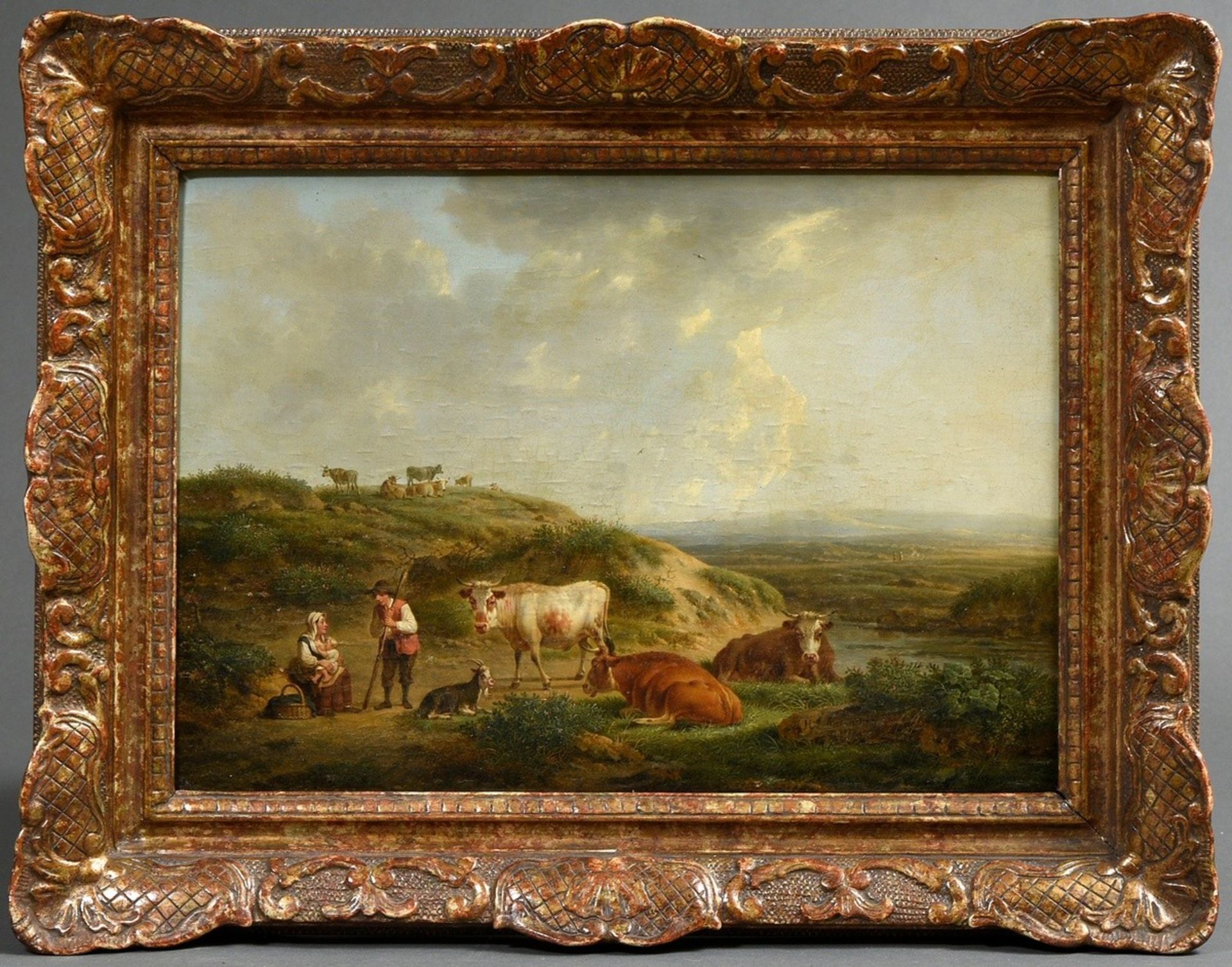 Antonissen, Henricus Josephus (1737-1794) "Landscape with Shepherds and Their Herd" 1779, oil/wood, - Image 2 of 7