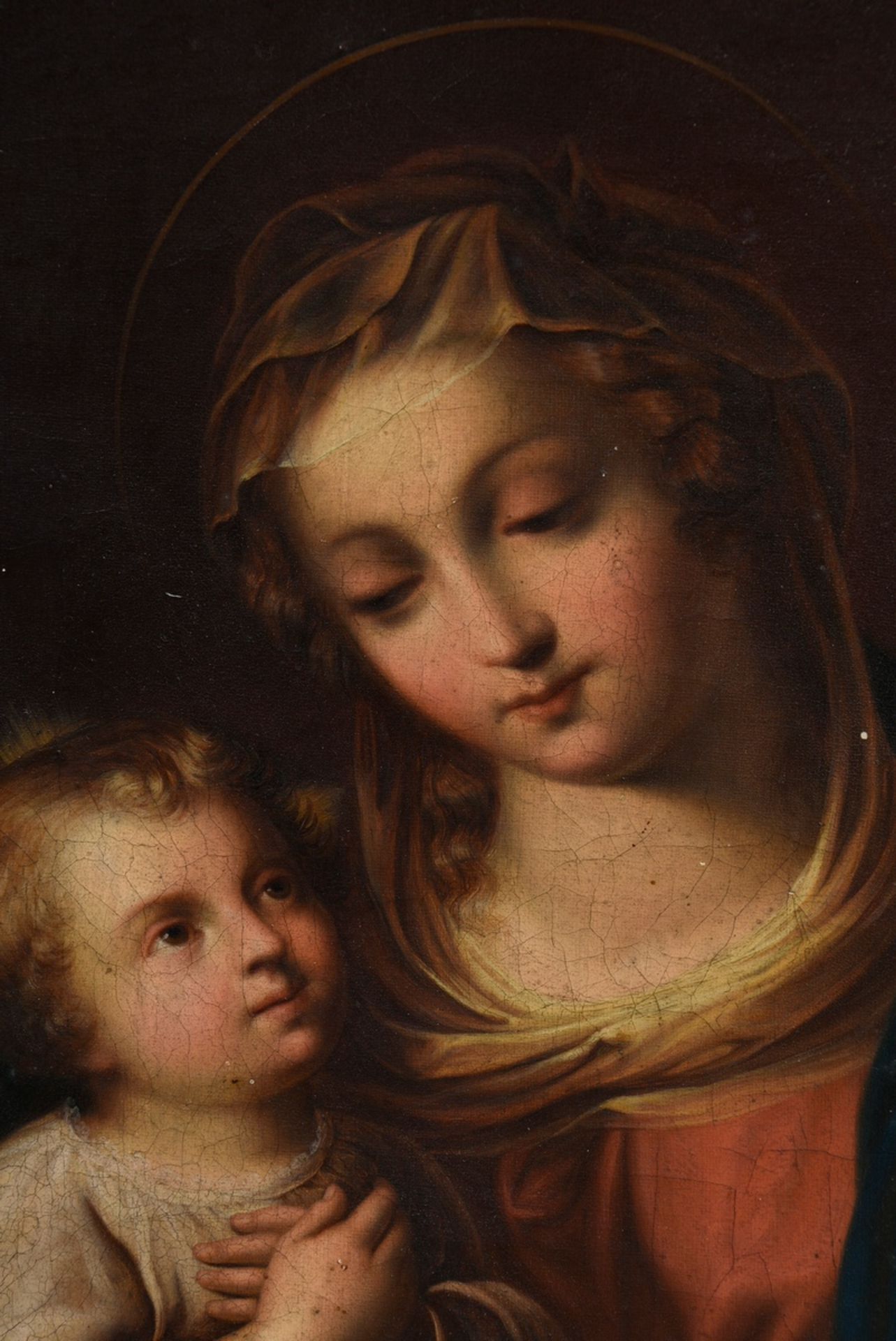 Unknown artist of the 19th c. "Mother of God with Child", oil/canvas, original magnificent frame (s - Image 3 of 5