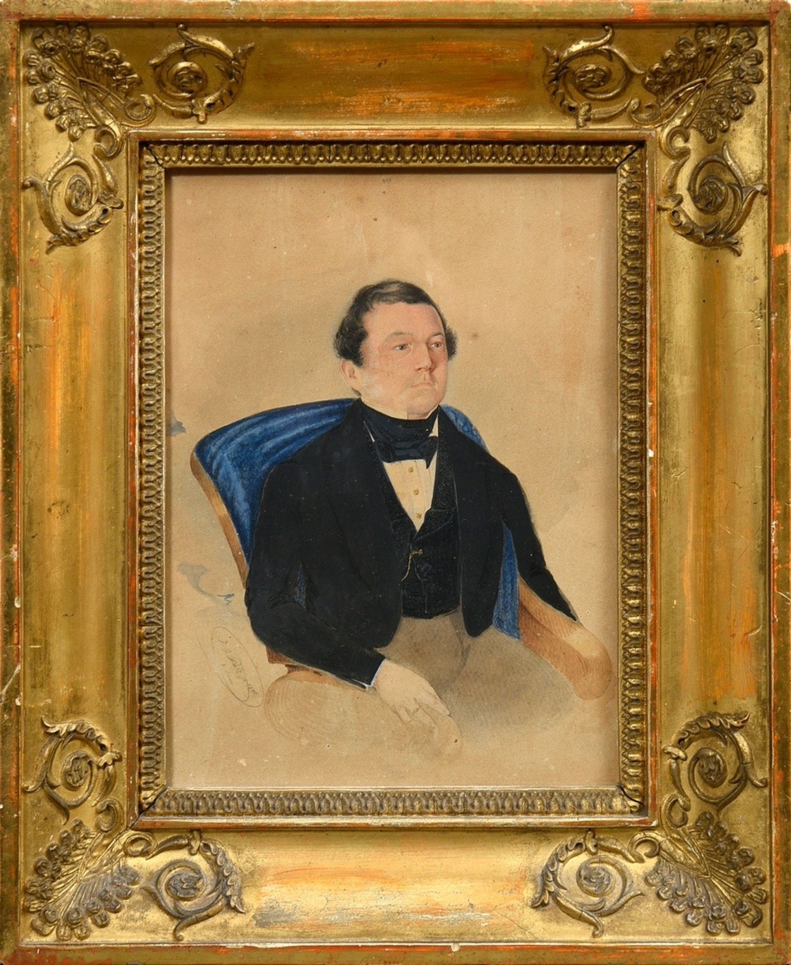 Bolz, G.J. "Portrait miniature of a gentleman" 1840, watercolour/gouache on paper, u.l. sign./dat., - Image 2 of 5