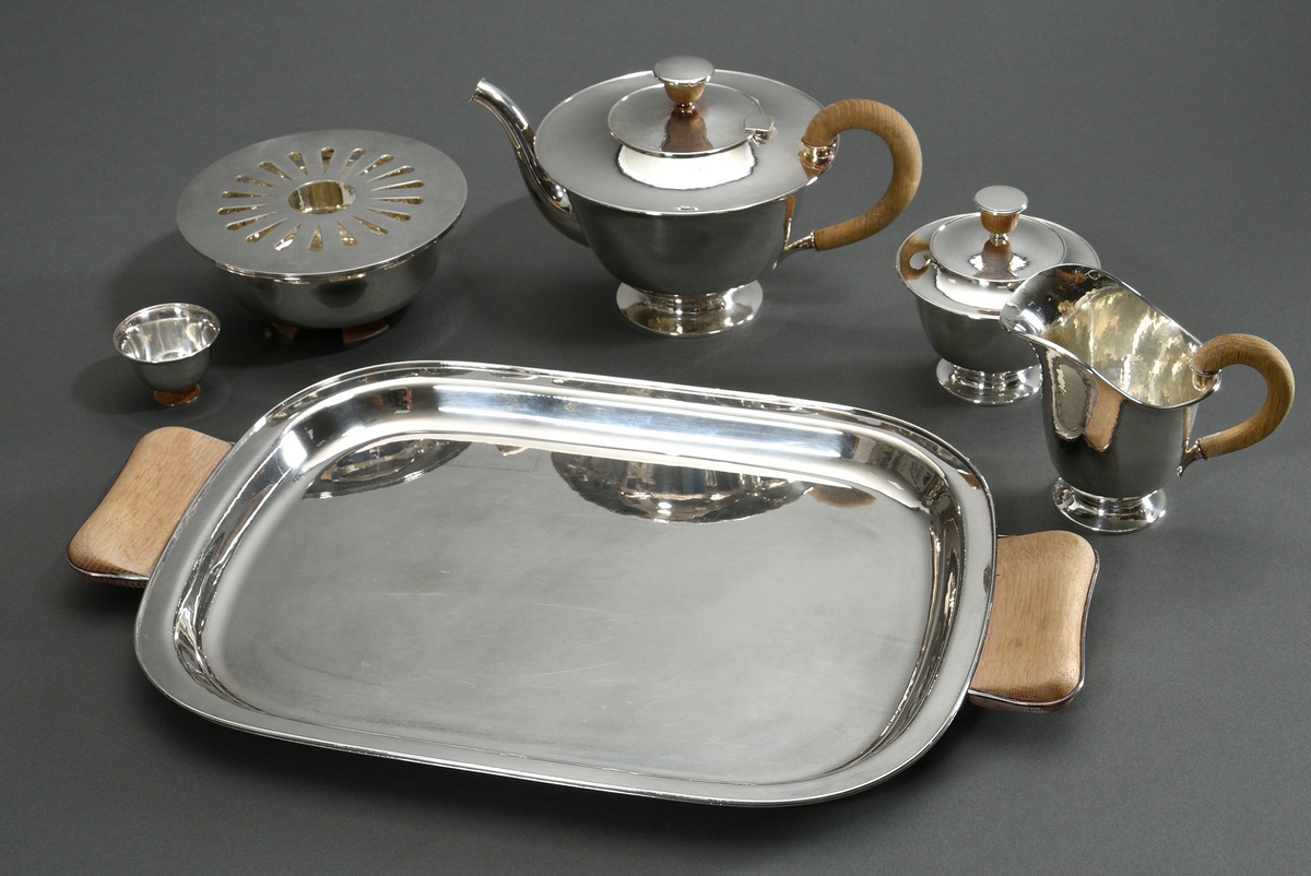 6 Pieces elegant Midcentury tea set, consisting of: teapot (h. 15,5cm), sugar pot (h. 12cm), milk j - Image 4 of 7