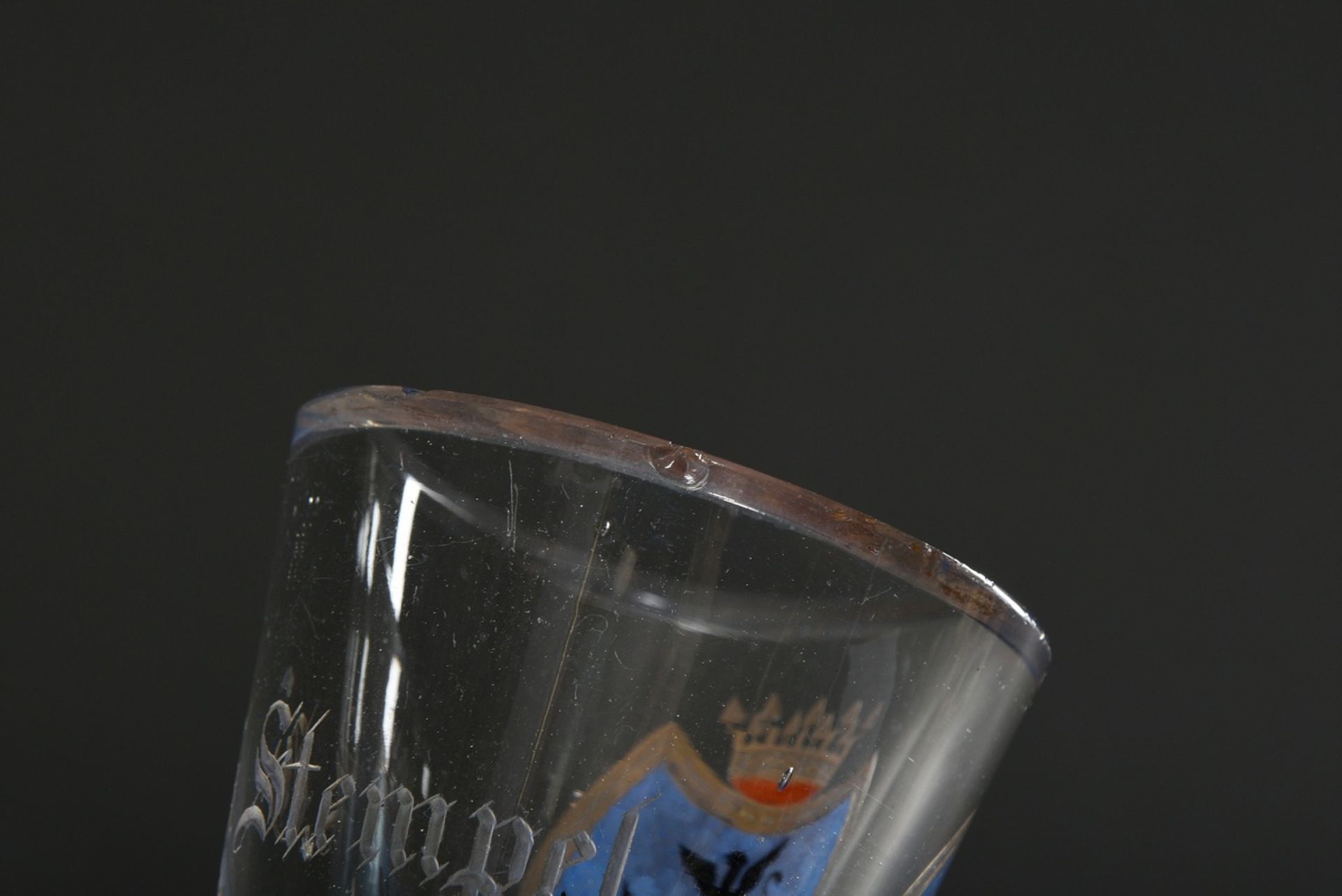 Masonic glass with cut and on the front coloured coat of arms under a 9-pointed crown "Three Griffi - Image 6 of 7