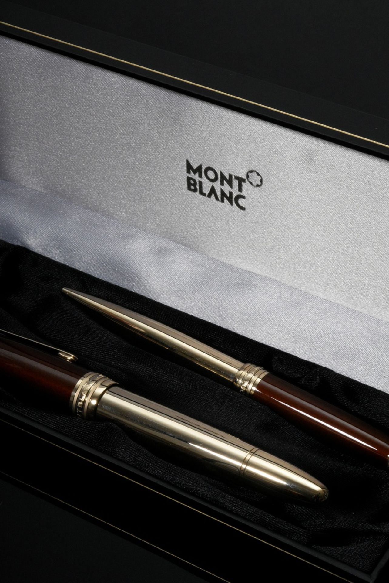 2 Pieces Montblanc fountain pen and biros: "Meisterstück Solitaire Citrine", stainless steel gold p - Image 3 of 7