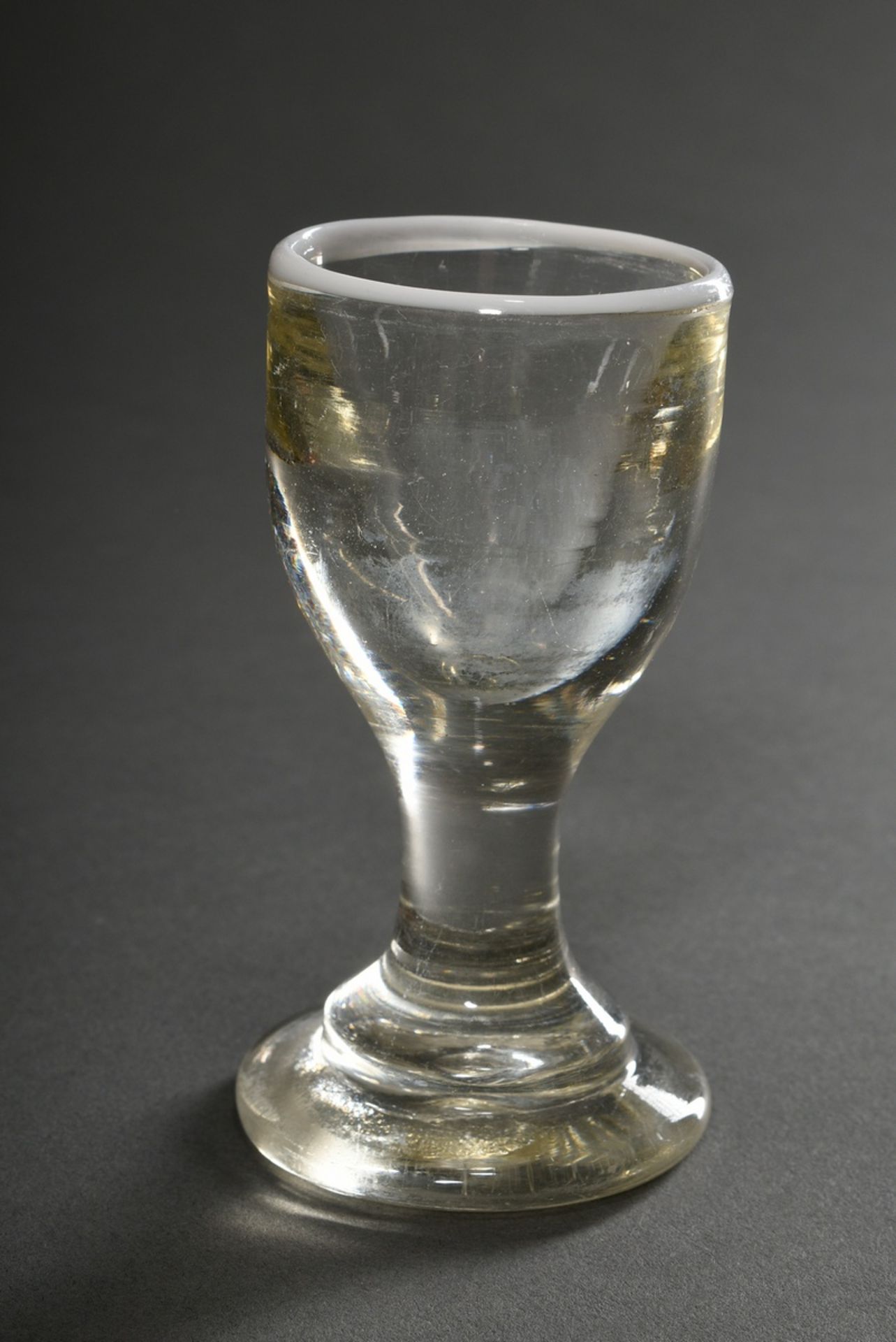 6 Various antique glasses with fused white spiral thread or rim, break under the foot partly cut ou - Image 4 of 7