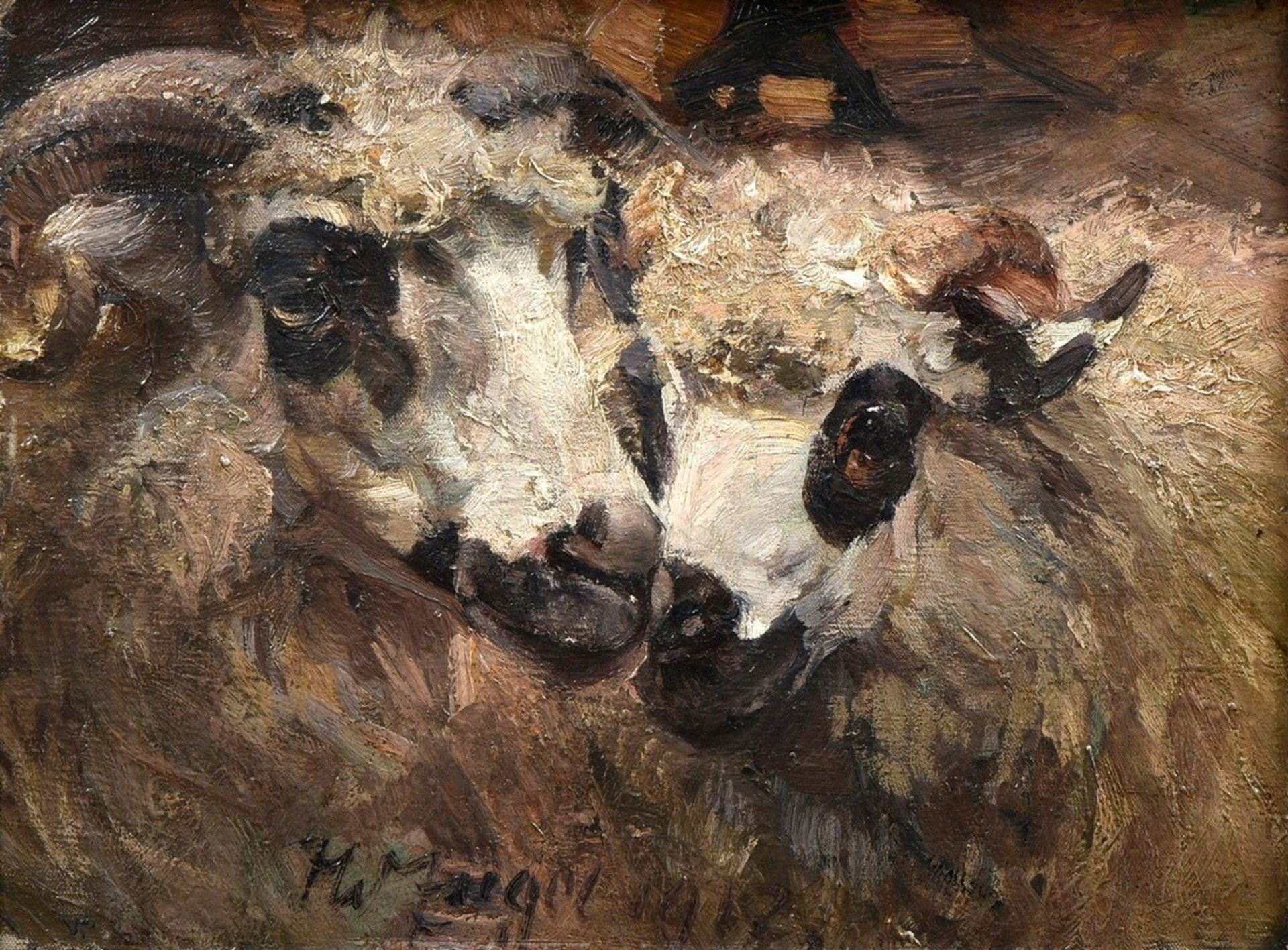 Zügel, Heinrich von (1850-1941) "Hammel und Schaf" 1912, Öl/Leinwand, u. sign./dat., 41,5x55,5cm (m