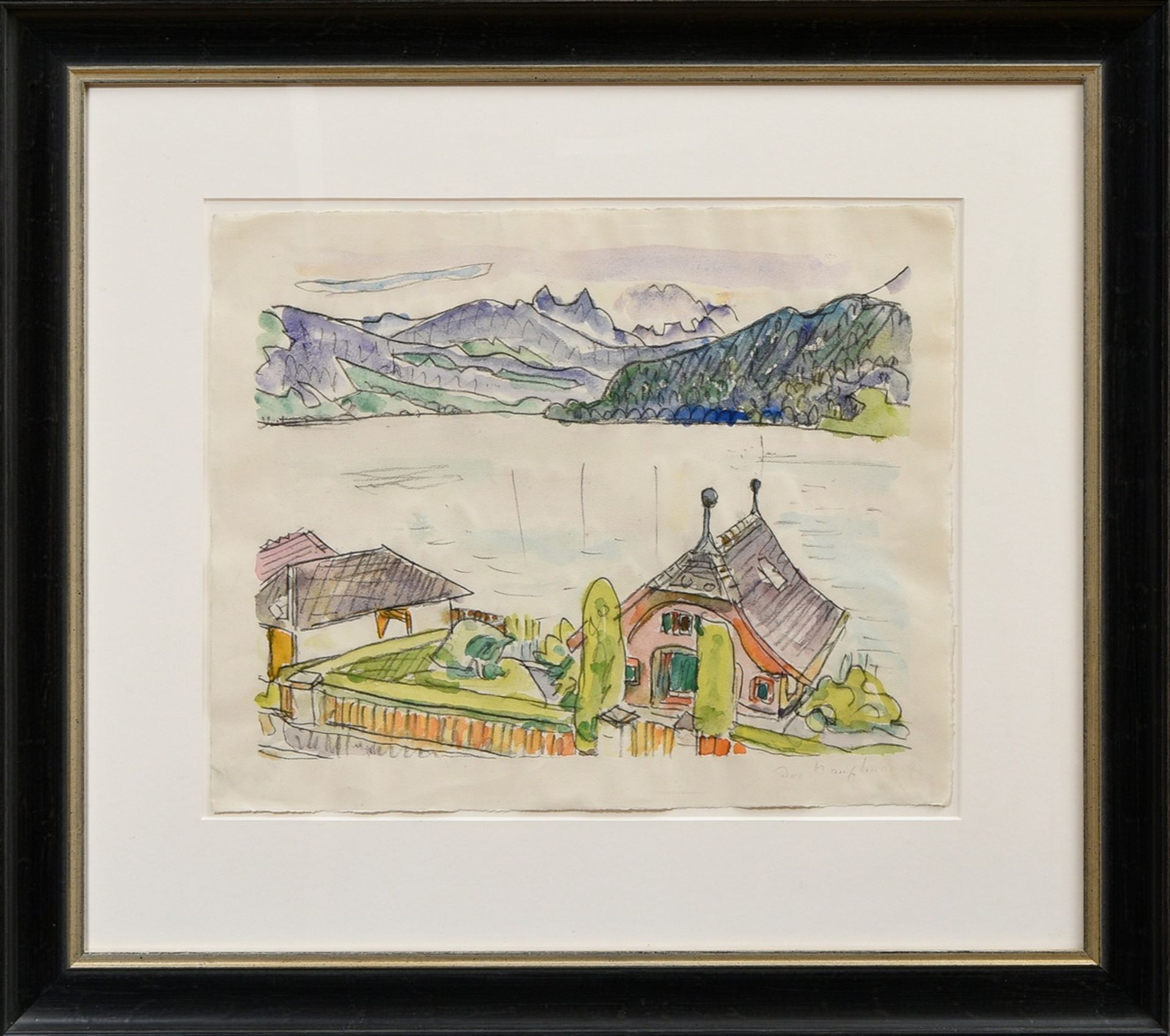 Hauptmann, Ivo (1886-1973) "Gardasee"(?), charcoal/watercolour, sign. lower right, SM 38,2x46,4cm ( - Image 2 of 3