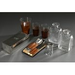 13 Diverse Teile Picknickset mit Monogramm "R unter Krone", um 1900: 3 Gläser mit Lederhüllen (H. 1