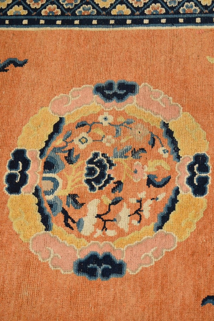 Chinese bridge "Butterflies and peonies around cloud rosettes" on a light orange field with floral  - Image 3 of 7