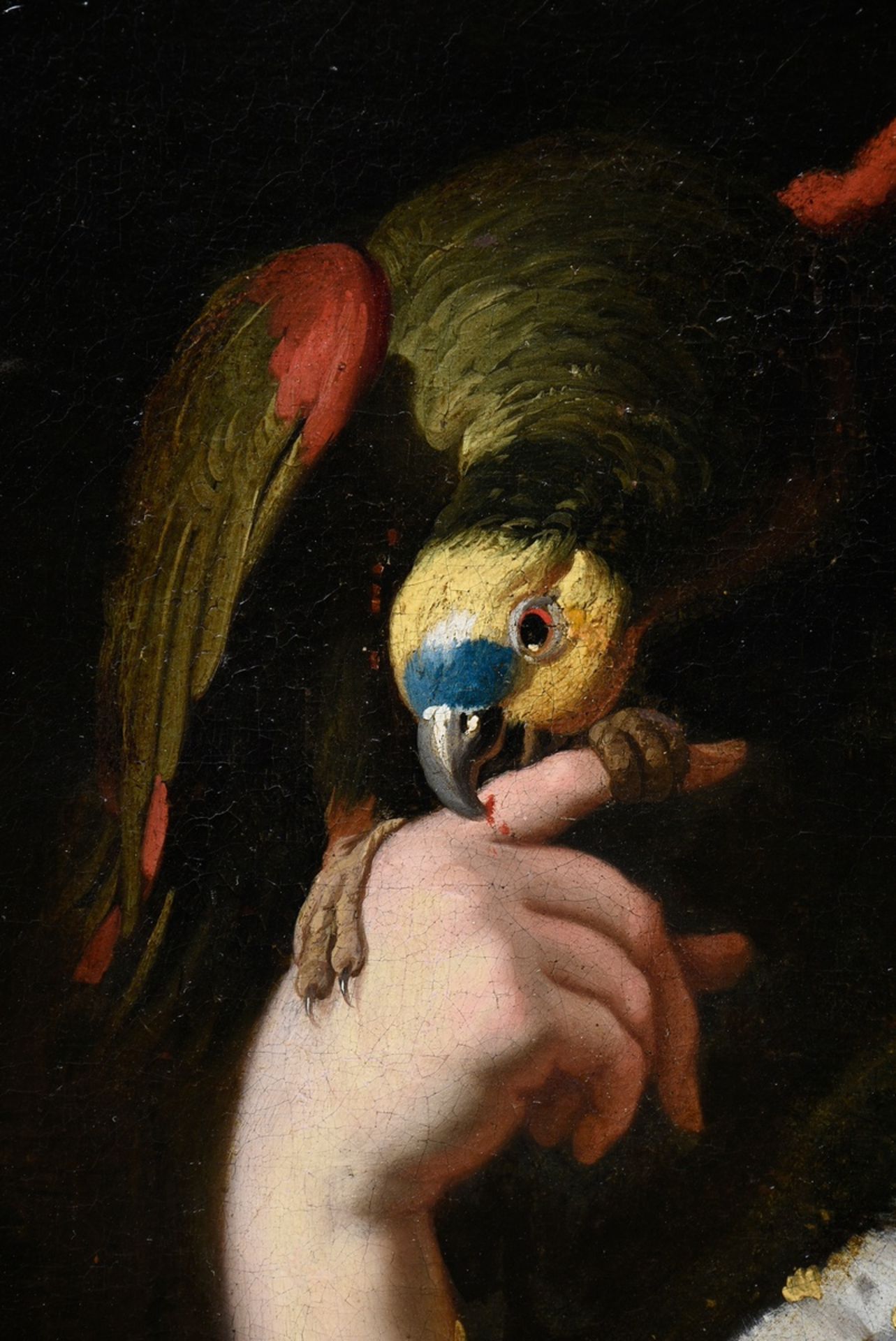 Janssens, Abraham (1575-1632) School "Lady with Parrot - Allegory of Vanity", oil/canvas, inscr. on - Image 3 of 13