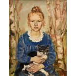 Haensgen-Dingkuhn, Elsa (1898-1991) "Portrait eines Mädchens mit Katze" (Bärbel Feddern) um 1959, Ö