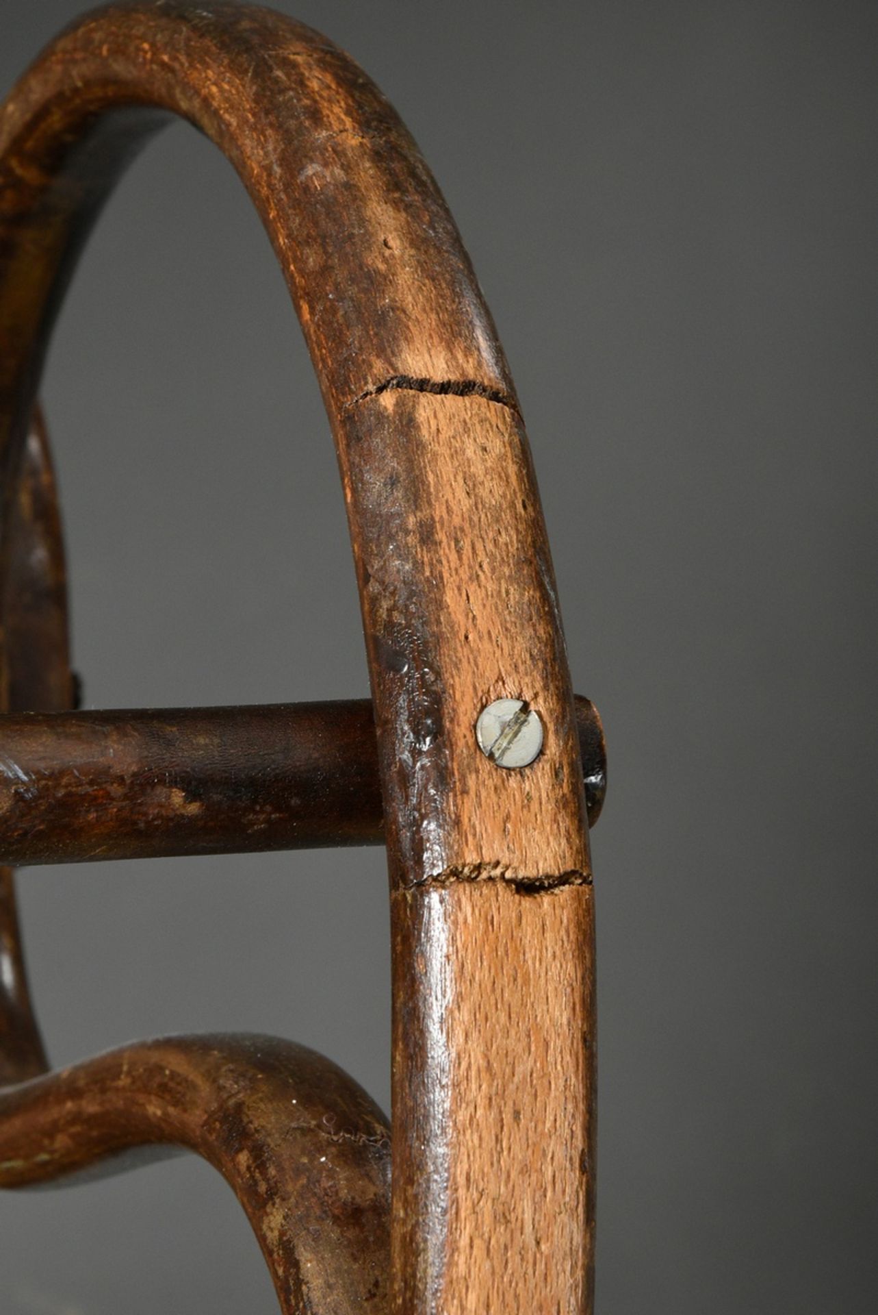 Art nouveau children's rocking chair in Thonet style, dark stained bentwood with wickerwork, h. 71, - Image 5 of 5