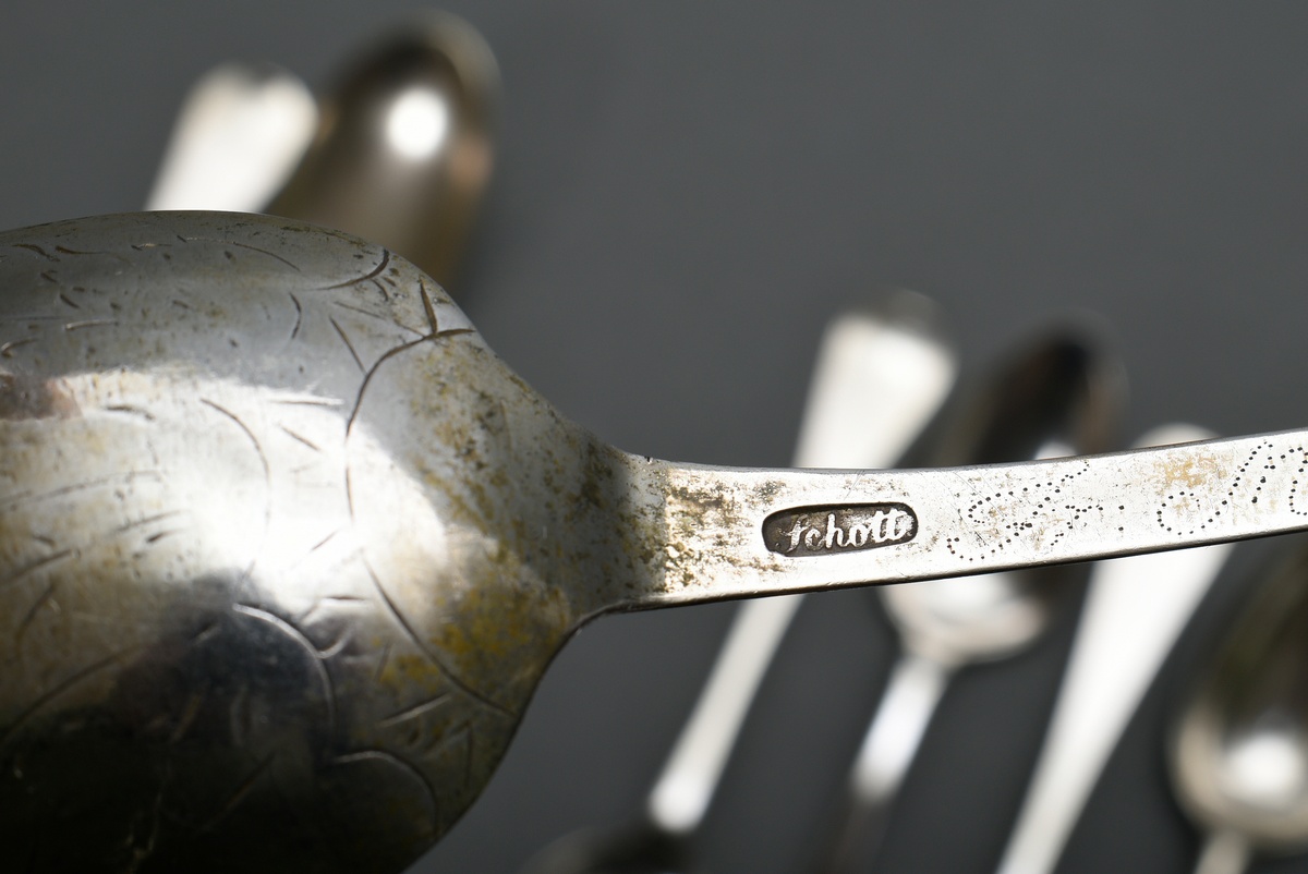 8 Various plain spoons after the English "Hanoverian" pattern with engraved owner's marks, various - Image 3 of 4