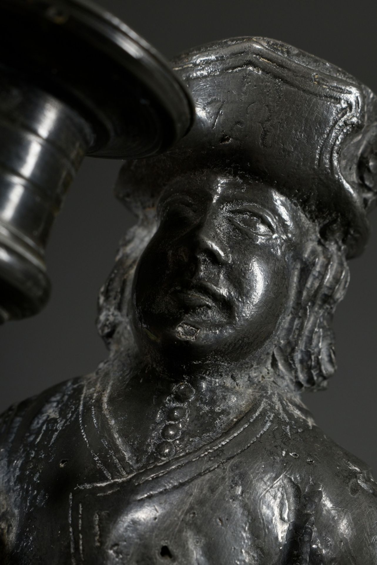 Pewter miner's candlestick with massive fully plastic miner's figure with candle socket in the righ - Image 4 of 5