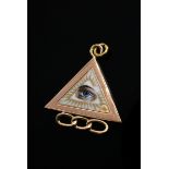 Freimaurer Rotgold 585 Bijou „Auge Gottes“ über dreigliedriger Kette mit farbiger Emaillierung, um