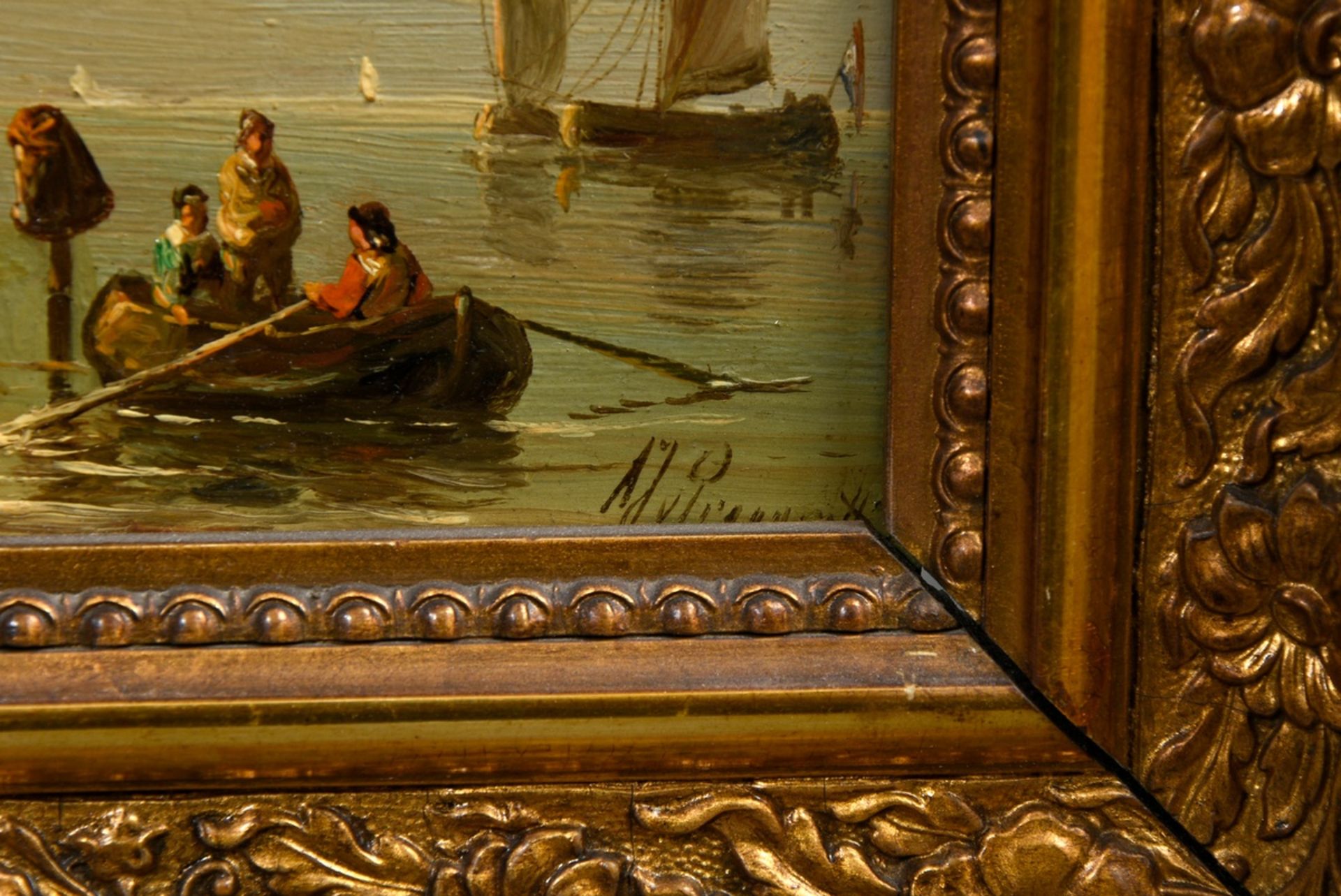 Pair of marine paintings "Dutch fishermen", oil/wood, 19th c., illegibly sign. on lower right, each - Image 3 of 9