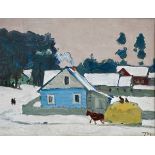Godlevsky, Ivan Ivanovich (1908-1998) "Das Blaue Haus", Öl/Karton, u.r. sign., Impressionistenleist