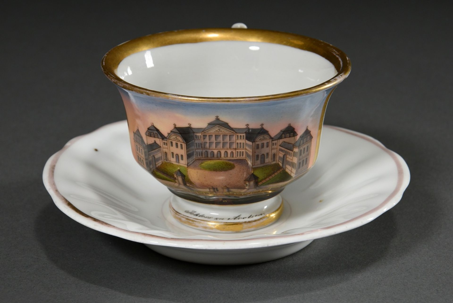 Biedermeier view cup with fine painting "Schloss zu Arolsen", Friedrich Adolph Schumann/Berlin, c. - Image 3 of 5