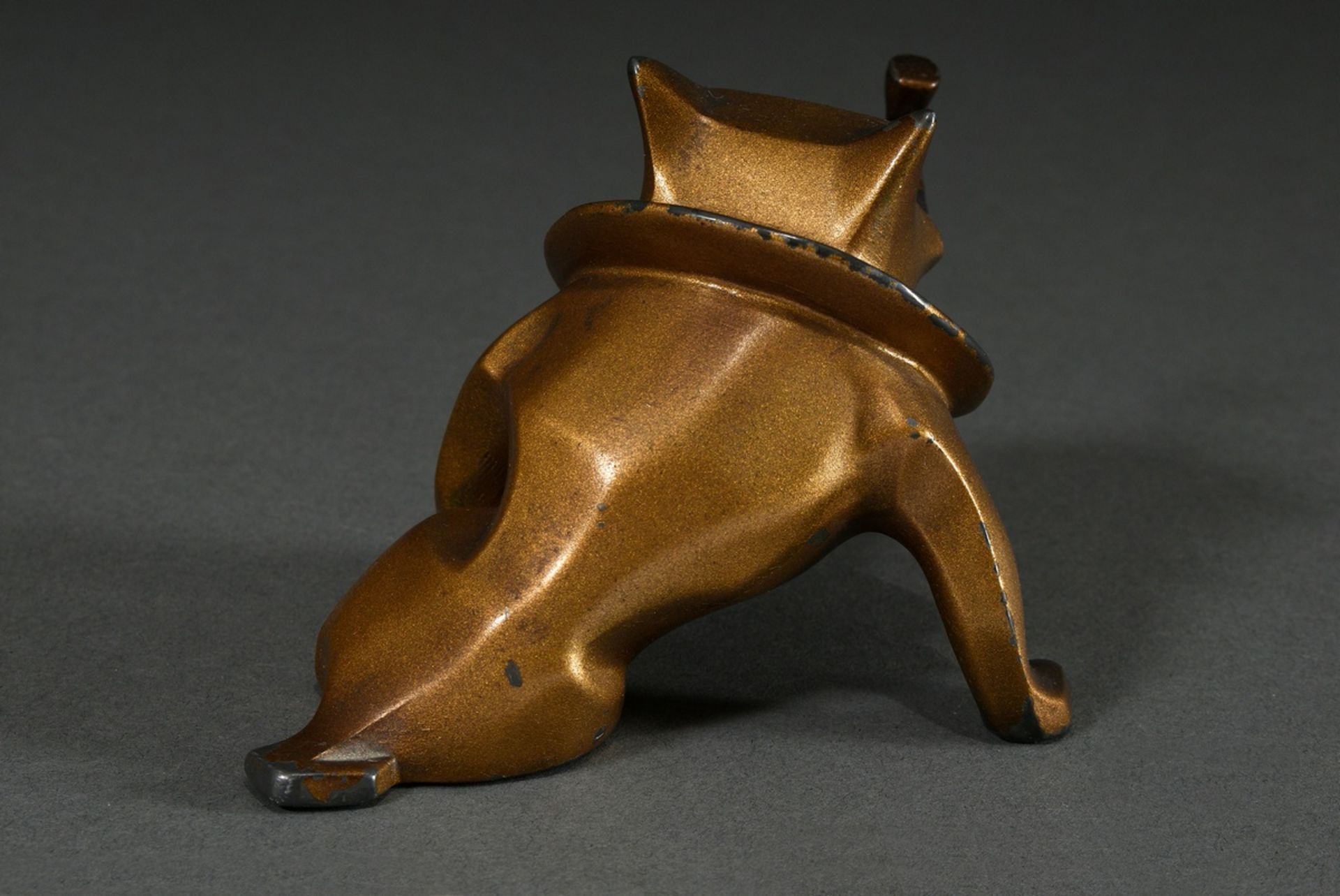 Sculpture "Bulldog with whistle", c. 1920, galvanised zinc casting, partially rubbed, 7.5x12x8.5cm, - Image 4 of 6