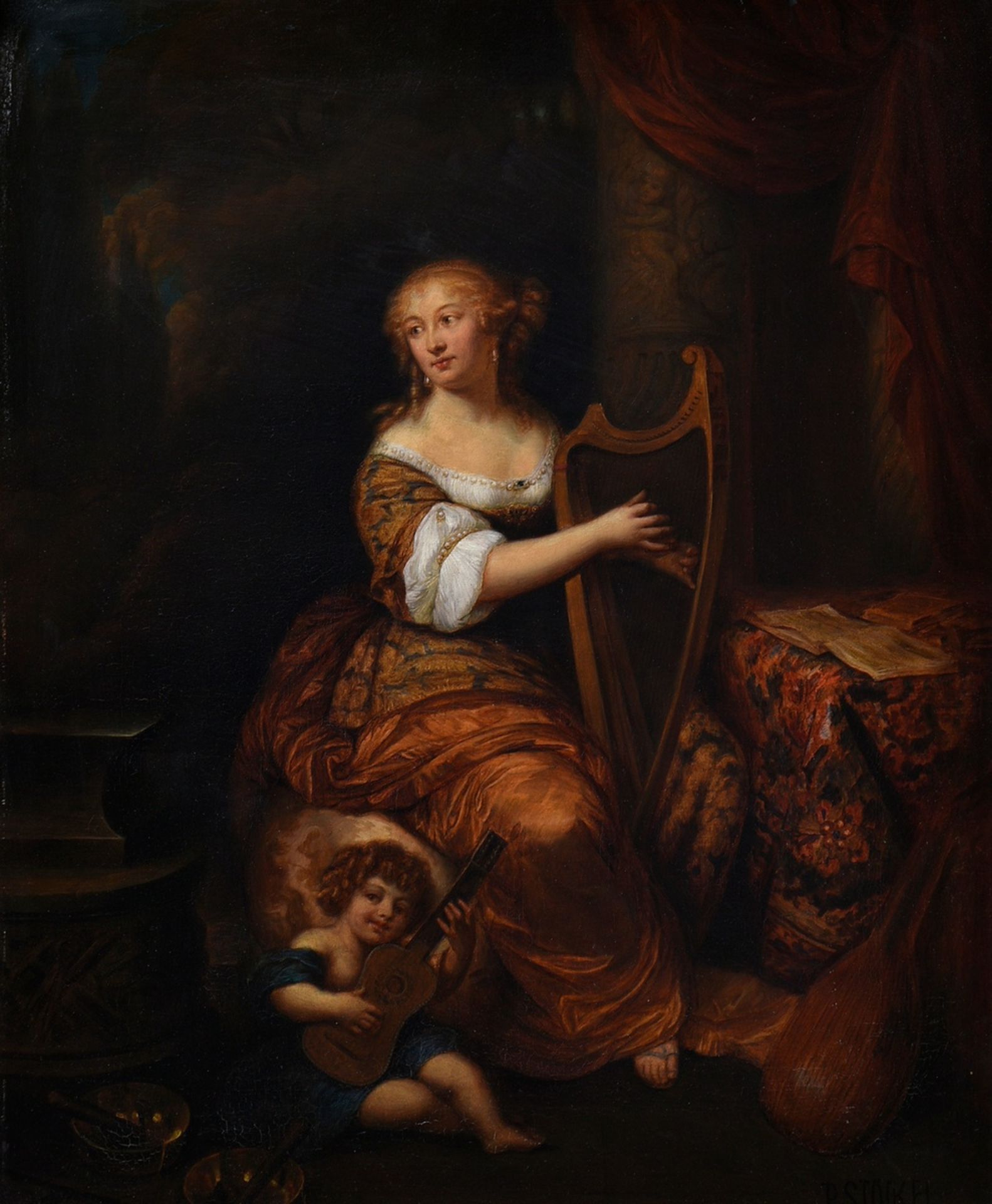 Stöckel, Peter (19th c.) "Madame de Montespan, playing the harp", after Caspar Netscher (1635/36-16