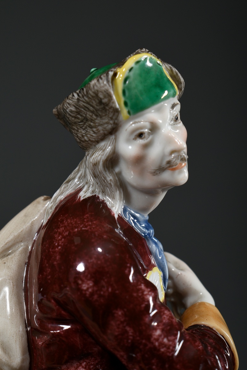 Nymphenburg figure "Landbote", porcelain coloured painted, on a flat rocaille base with tree stump - Image 4 of 7