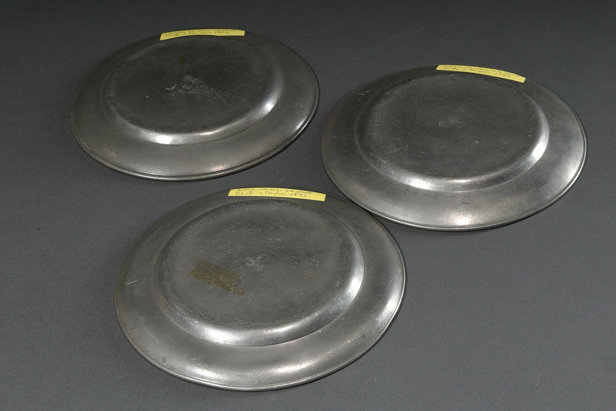 3 Various small pewter plates with engraved date "1747" and different monograms "C.F.R"/"A.R.B" and - Image 11 of 11