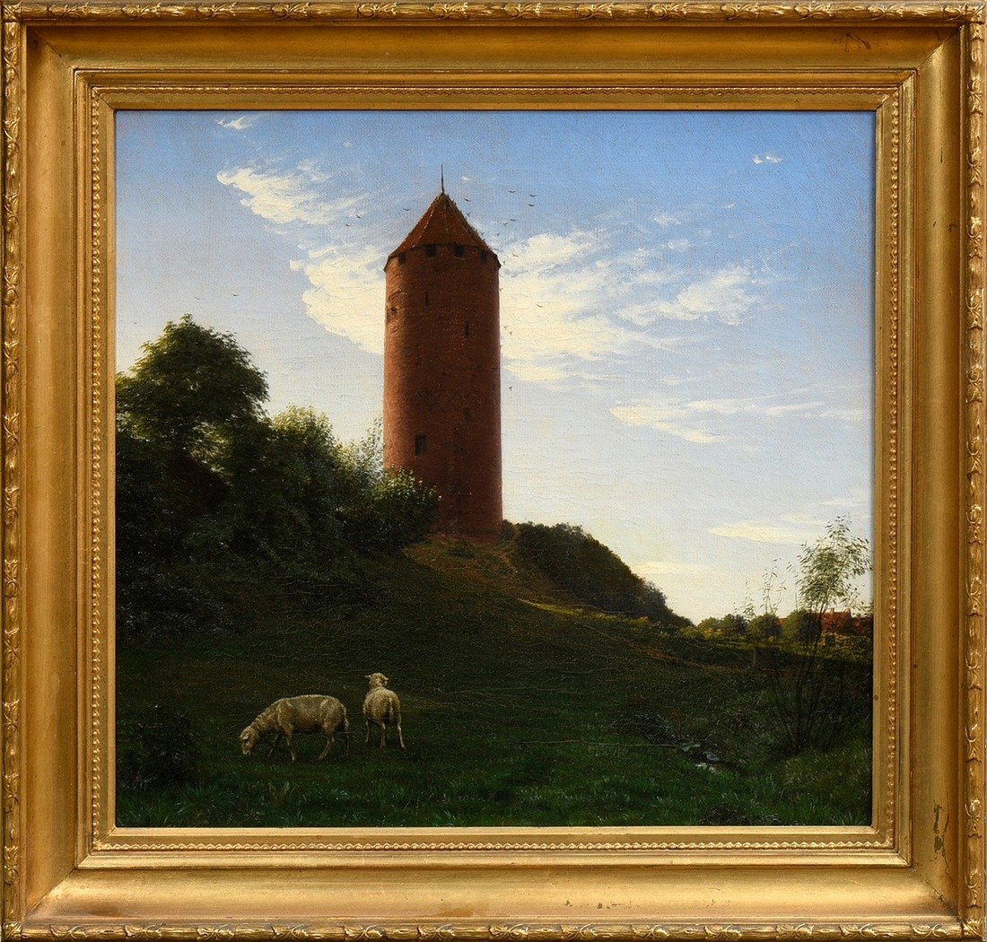 Jerndorff, August Andreas (1846-1906) "Goose Tower in Vordingborg" 1867, oil/canvas, lower left sig - Image 2 of 5