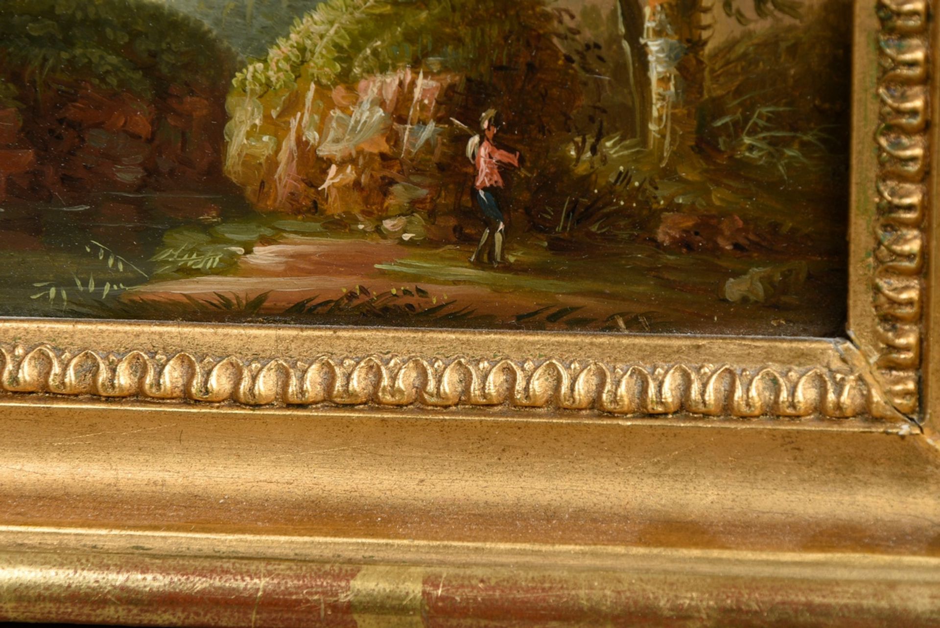 Unknown artist of the 19th c. "Summer landscape with staffage", oil/wood, in contemporary frame, 13 - Image 3 of 4