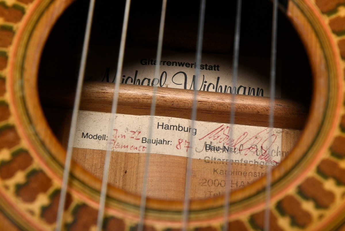 Flamenco guitar, Michael Wichmann, Hamburg 1987, label inside with stamp and signature, cedar top ( - Image 9 of 15