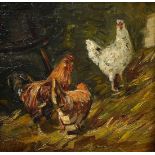 Jacques, Charles (1879-1959) "Hahn und Hühner", Öl/Holz, u.l. sign., 13,2x14,4cm (m.R. 26,5x27,5cm)
