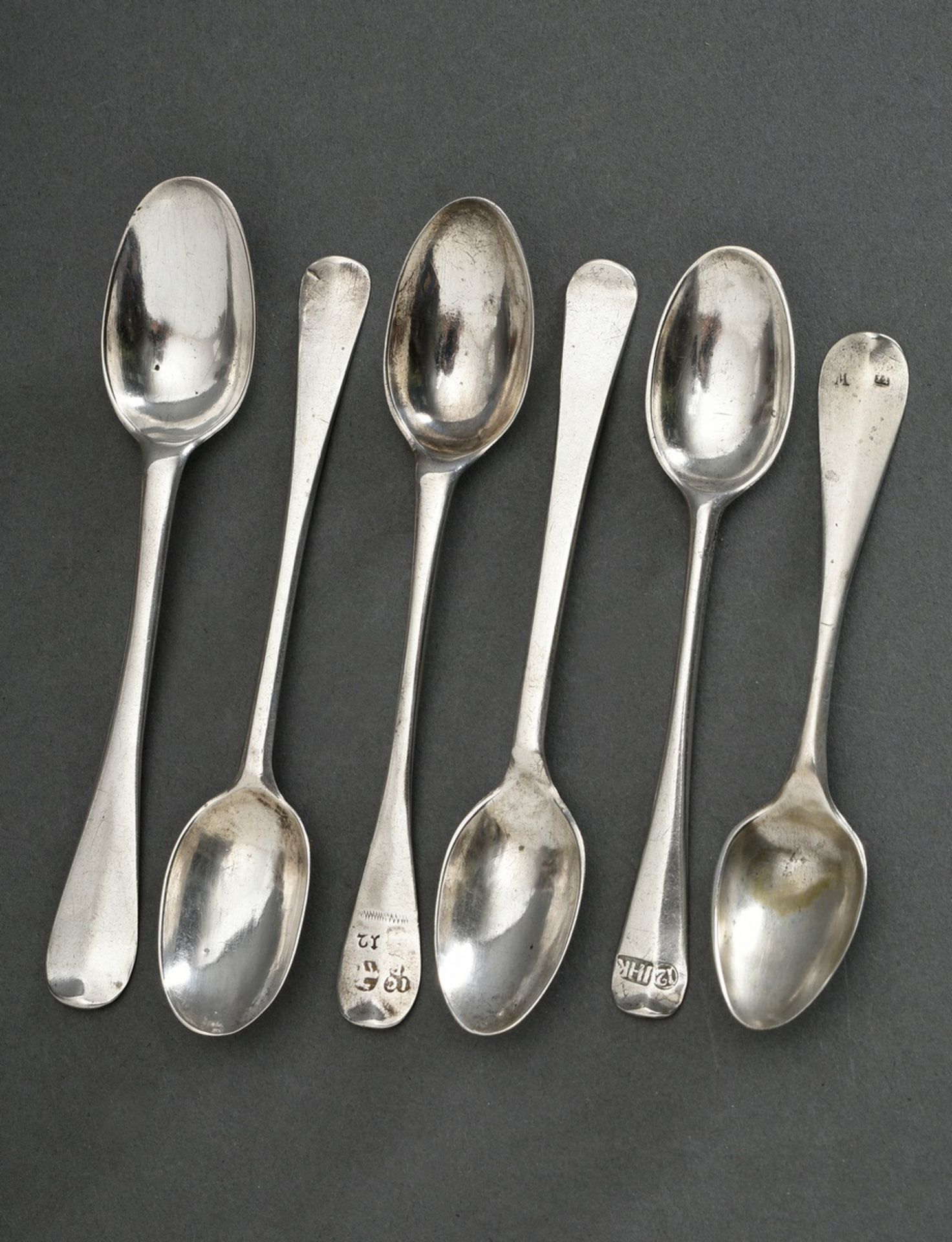 6 Various plain teaspoons after the English "Hanoverian" model, some with engraved owner's monogram - Image 2 of 4