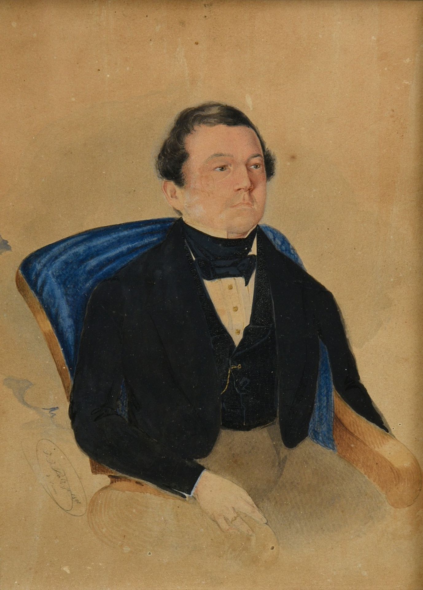 Bolz, G.J. "Portrait miniature of a gentleman" 1840, watercolour/gouache on paper, u.l. sign./dat.,