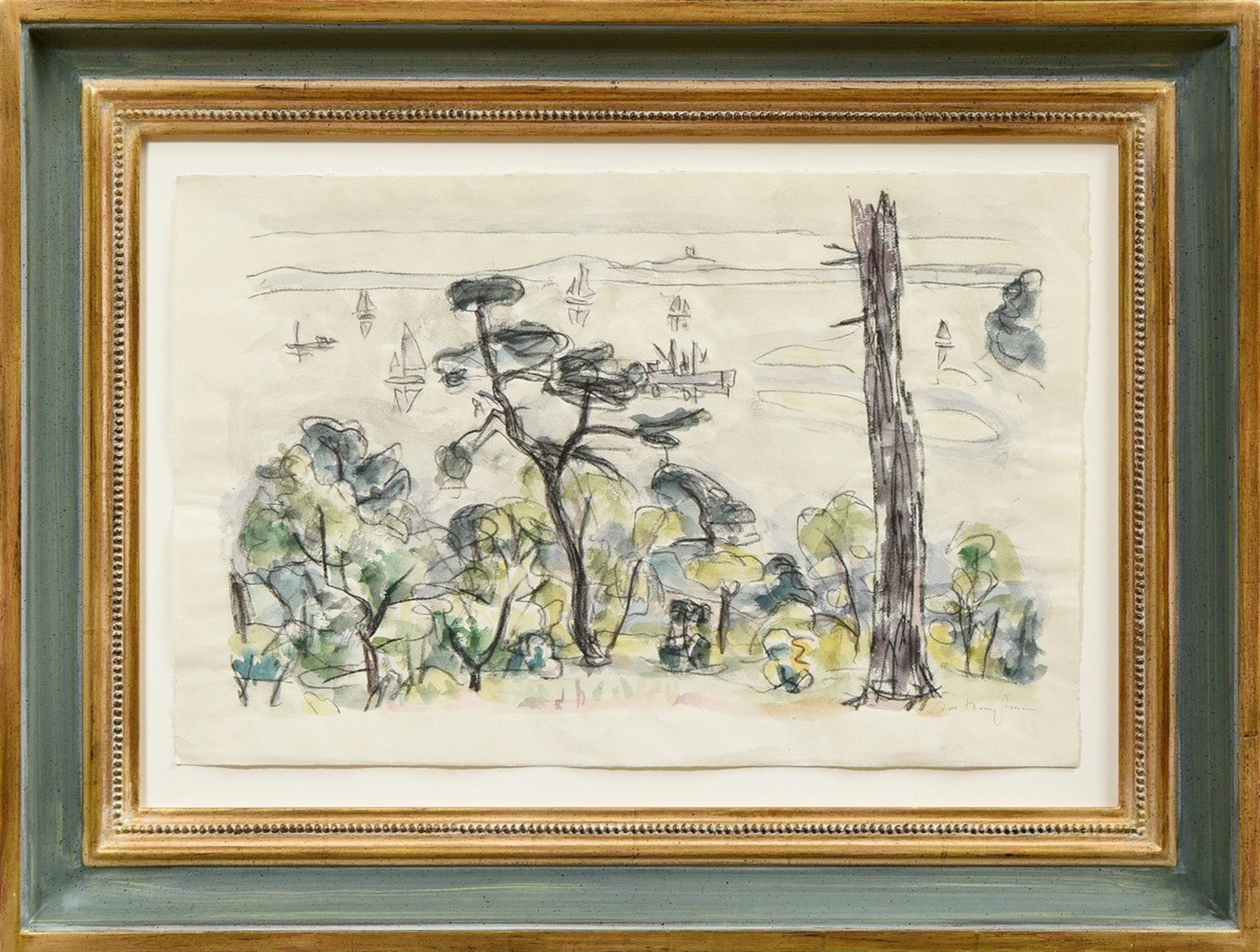 Hauptmann, Ivo (1886-1973) "View of the Elbe", charcoal/watercolour, SM 31x47,5cm (w.f. 49x66cm), s - Image 2 of 3