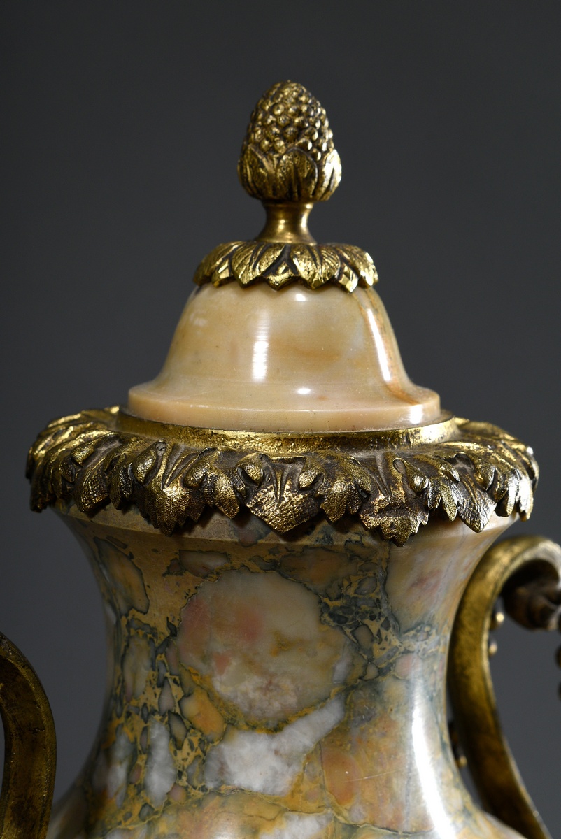 Pair of Louis XVI style fireplace vases, Giallo Antico marble with fine fire-gilt bronze mounting a - Image 4 of 9
