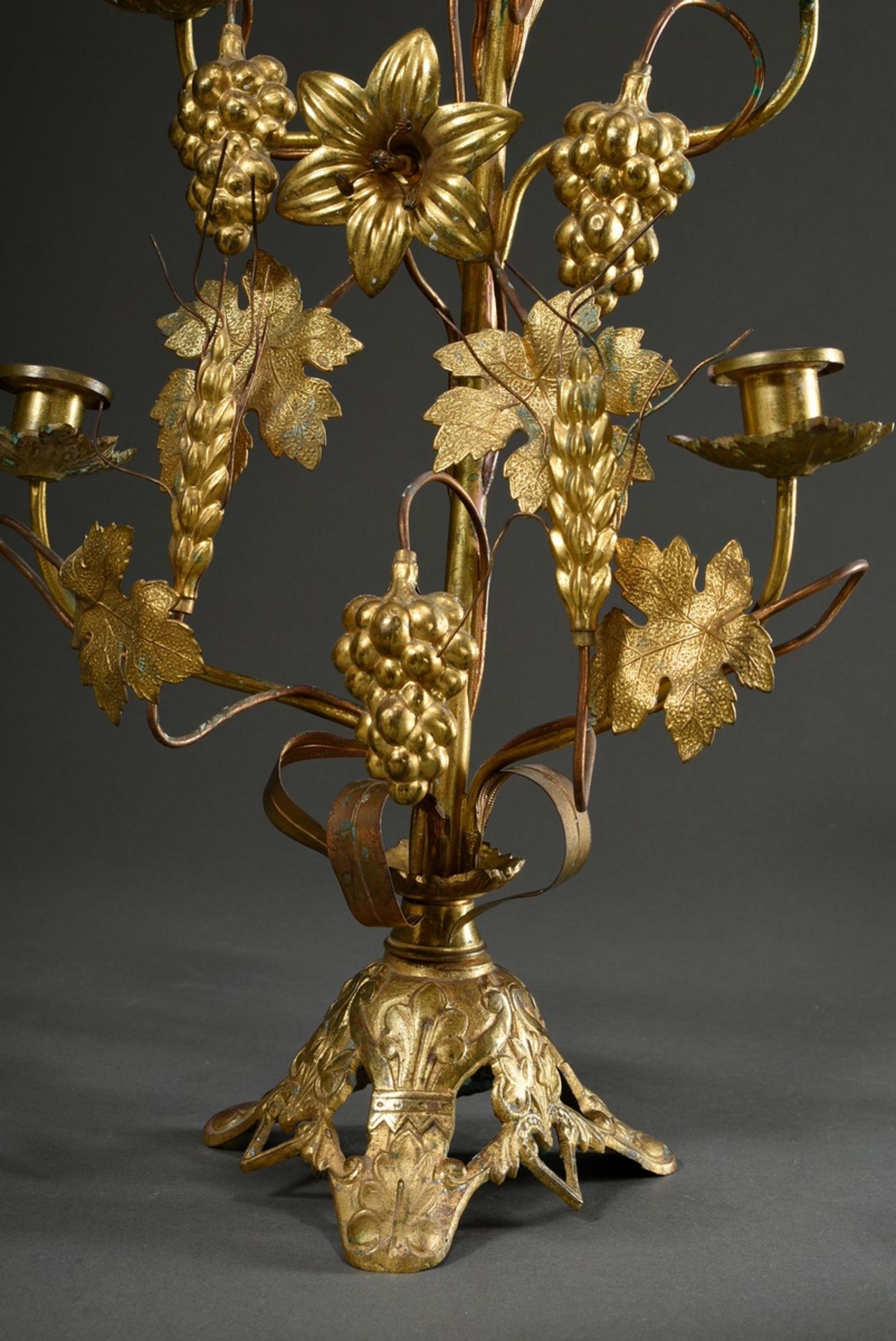 Pair of Marian or altar candlesticks with sculptural lily blossoms, grapes and ears of grain on orn - Image 3 of 6