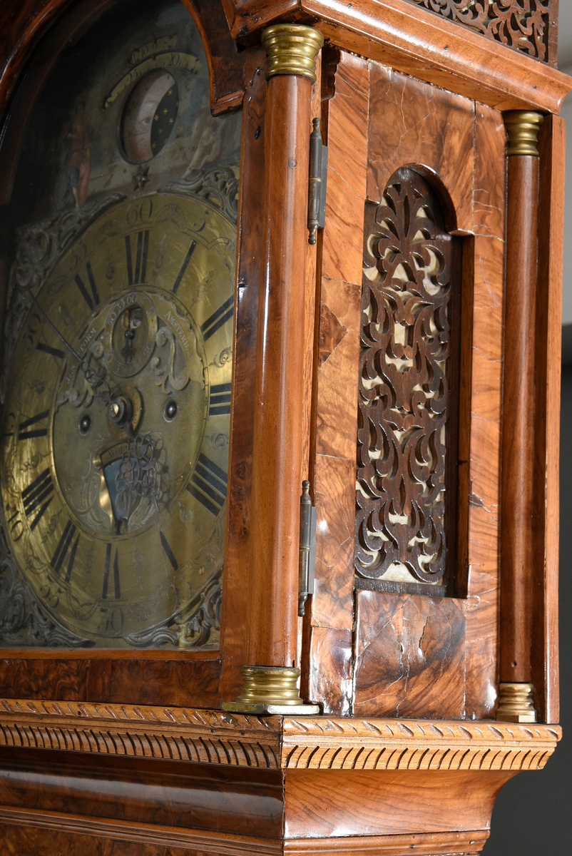 Amsterdam baroque grandfather clock by Jan Storm (mentioned 1717), brass dial with blackened Roman - Image 8 of 26
