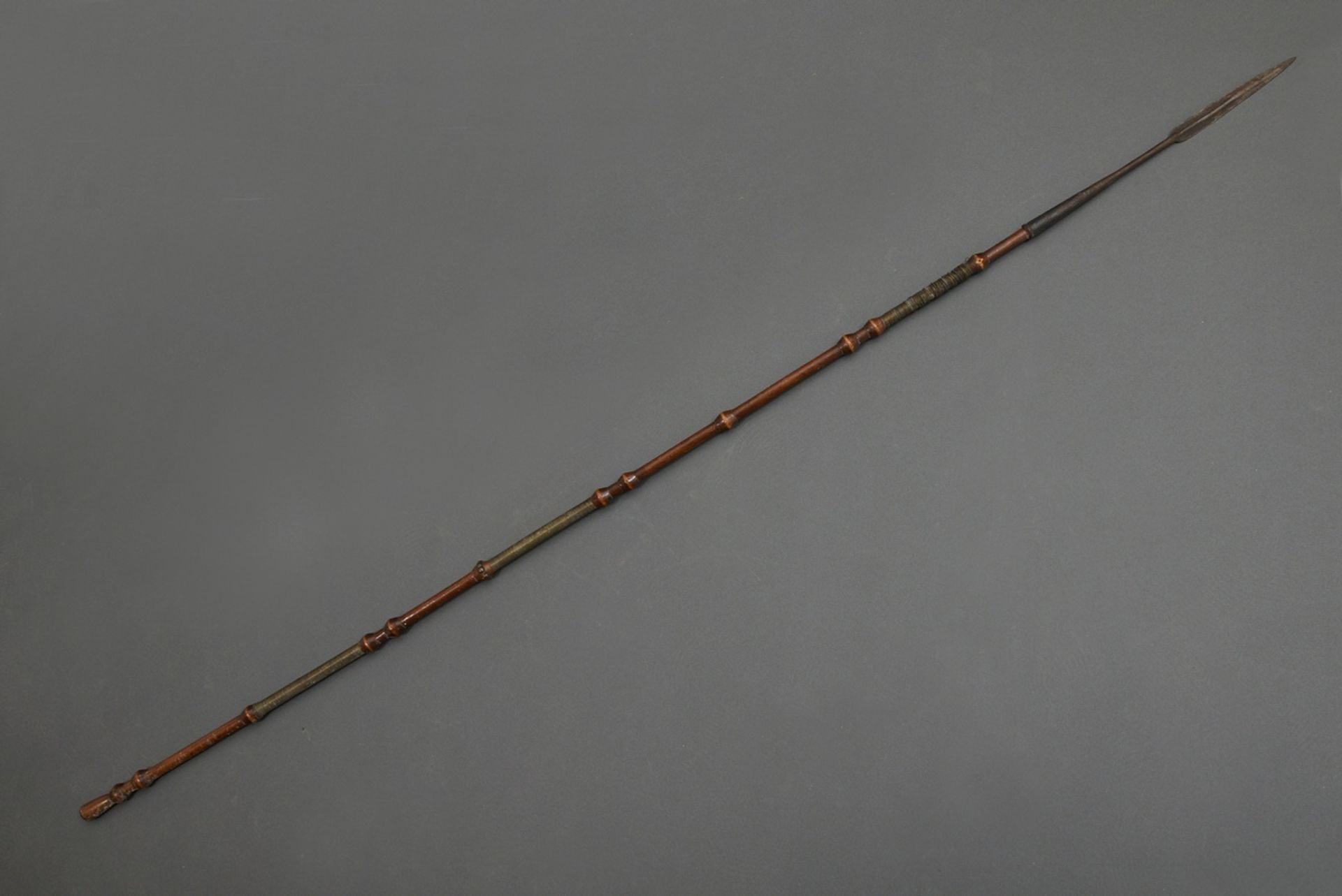 2 Various African spears, wood with forged iron tip and metal wrapped shaft, l. 150/190cm, signs of - Image 2 of 11