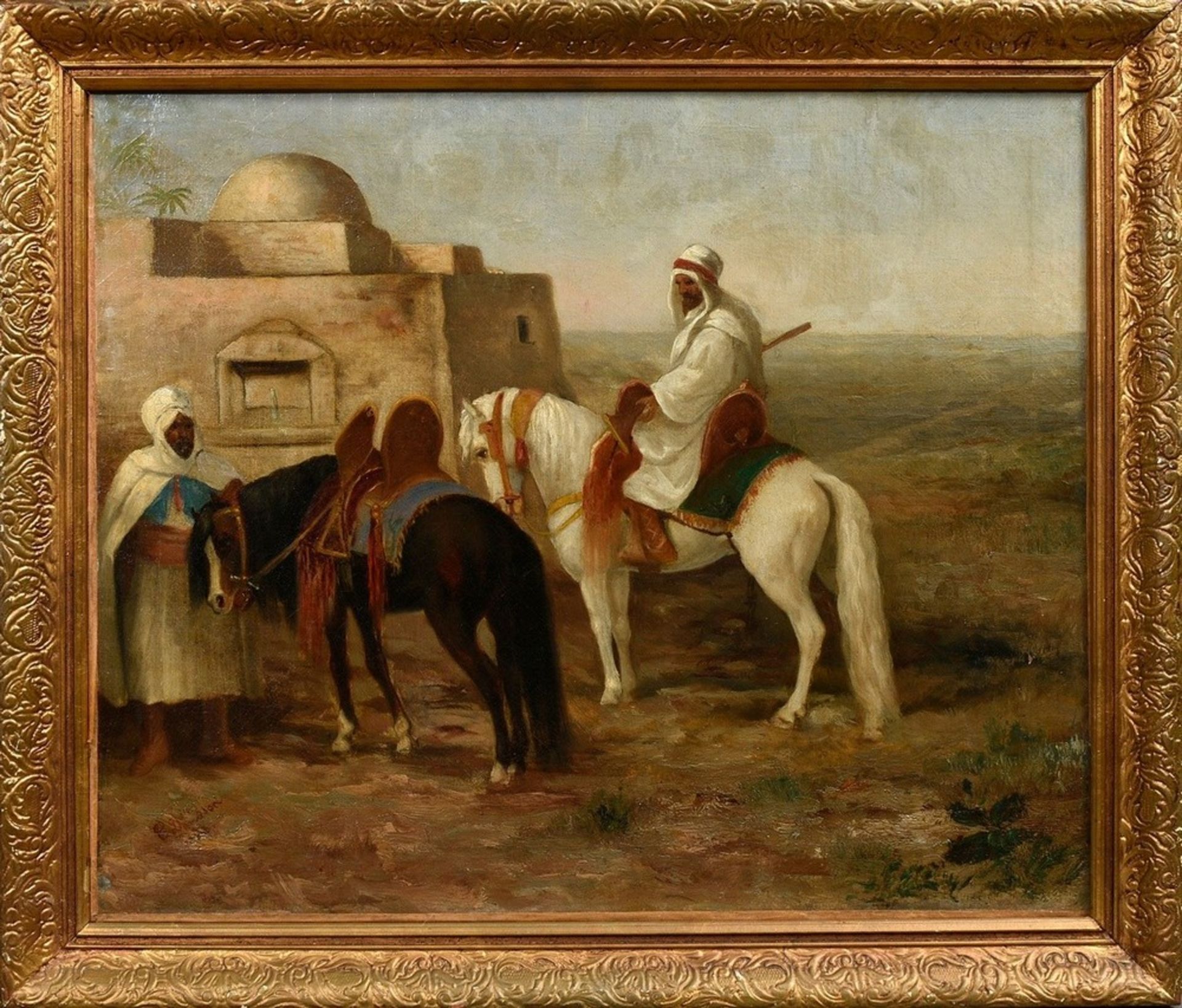 Davidson, Charles Grant (1824-1902) "Two Arabs with Horses outside the City", oil/canvas probably d - Image 2 of 3