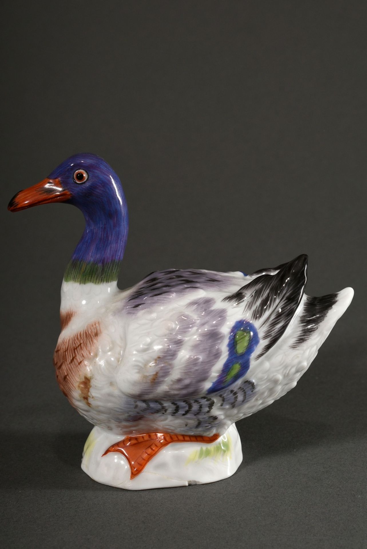 Small polychrome painted Meissen figurine "Duck", design Johann Joachim Kändler, executed 20th cent - Image 2 of 4