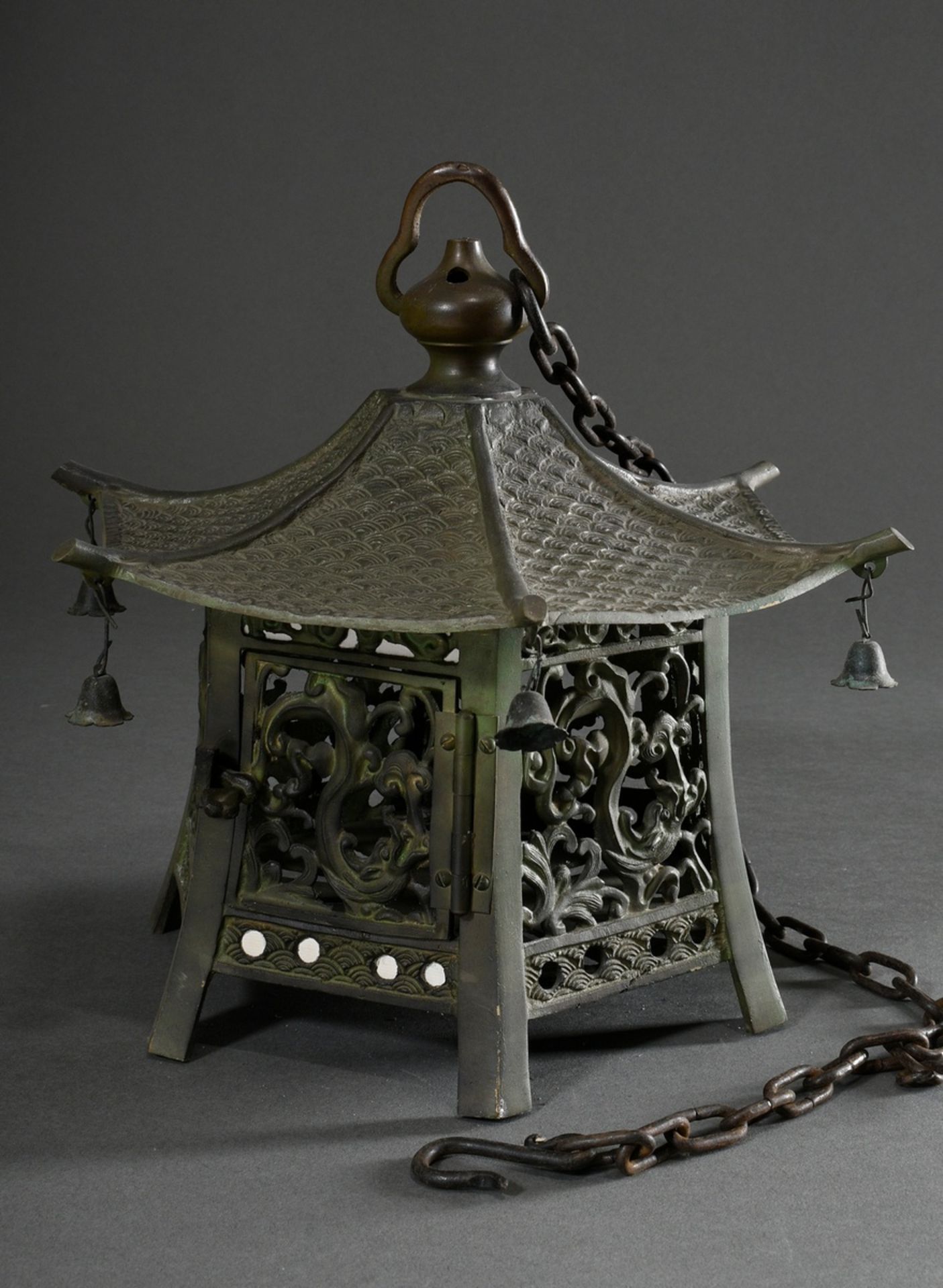 Small hexagonal lantern in the shape of a pagoda with movable bells at the tops of the roofs and "d - Image 2 of 4