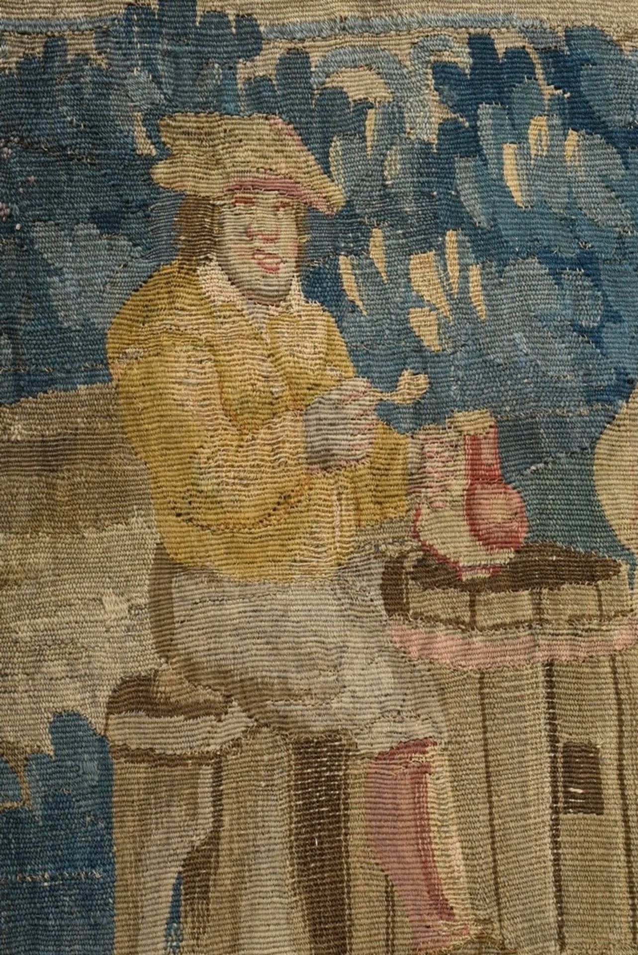 Antique tapestry "Paille Maille playing persons in front of castle architecture", wool/cotton, nort - Image 5 of 11