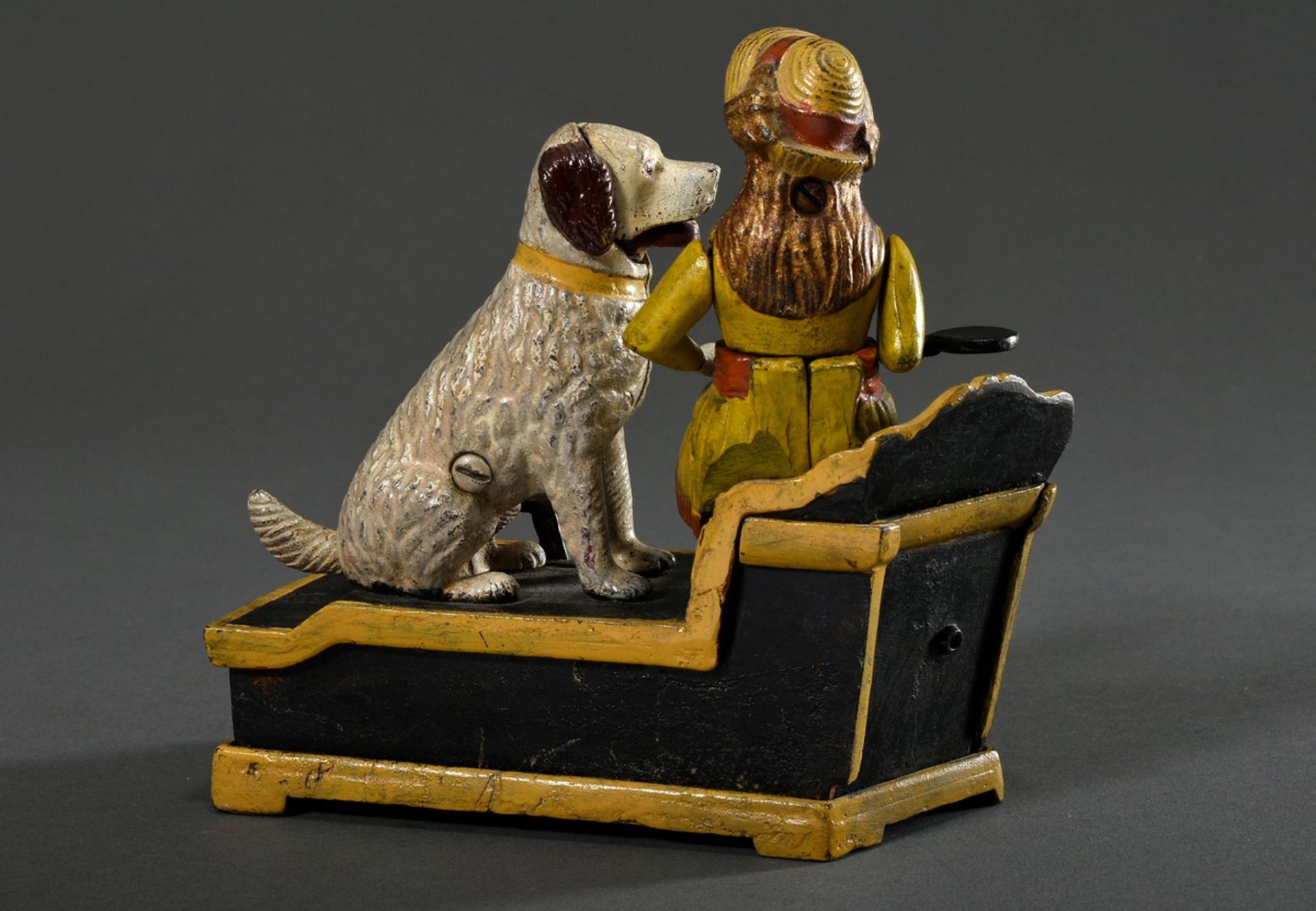 Mechanical bench "Speaking Dog", cast iron, painted, USA, probably 1st half 20th c., 18x19.5x7.8cm, - Image 5 of 6