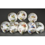 8 Meissen demitasse cups/UT with soft painting "flowers and butterflies" on Ozier relief, gold deco