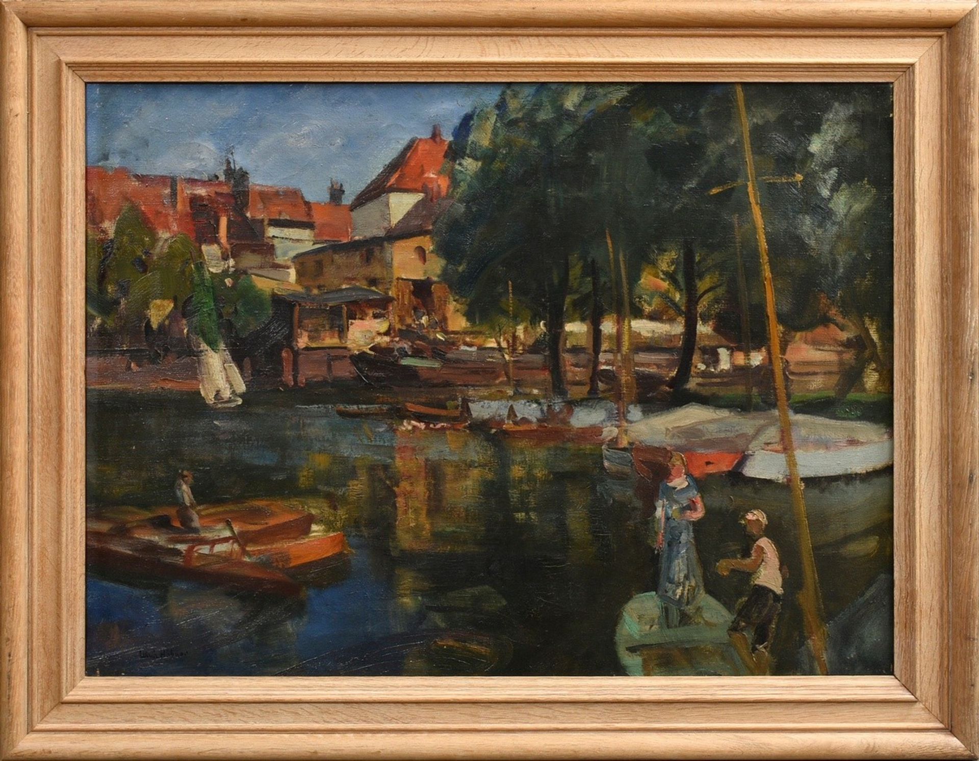 Hübner, Ulrich (1872-1932) "Bootssteg im Sommer" Öl/Leinwand, u.l. sign., 69,5x92,5cm (m.R. 86,5x11 - Bild 2 aus 5