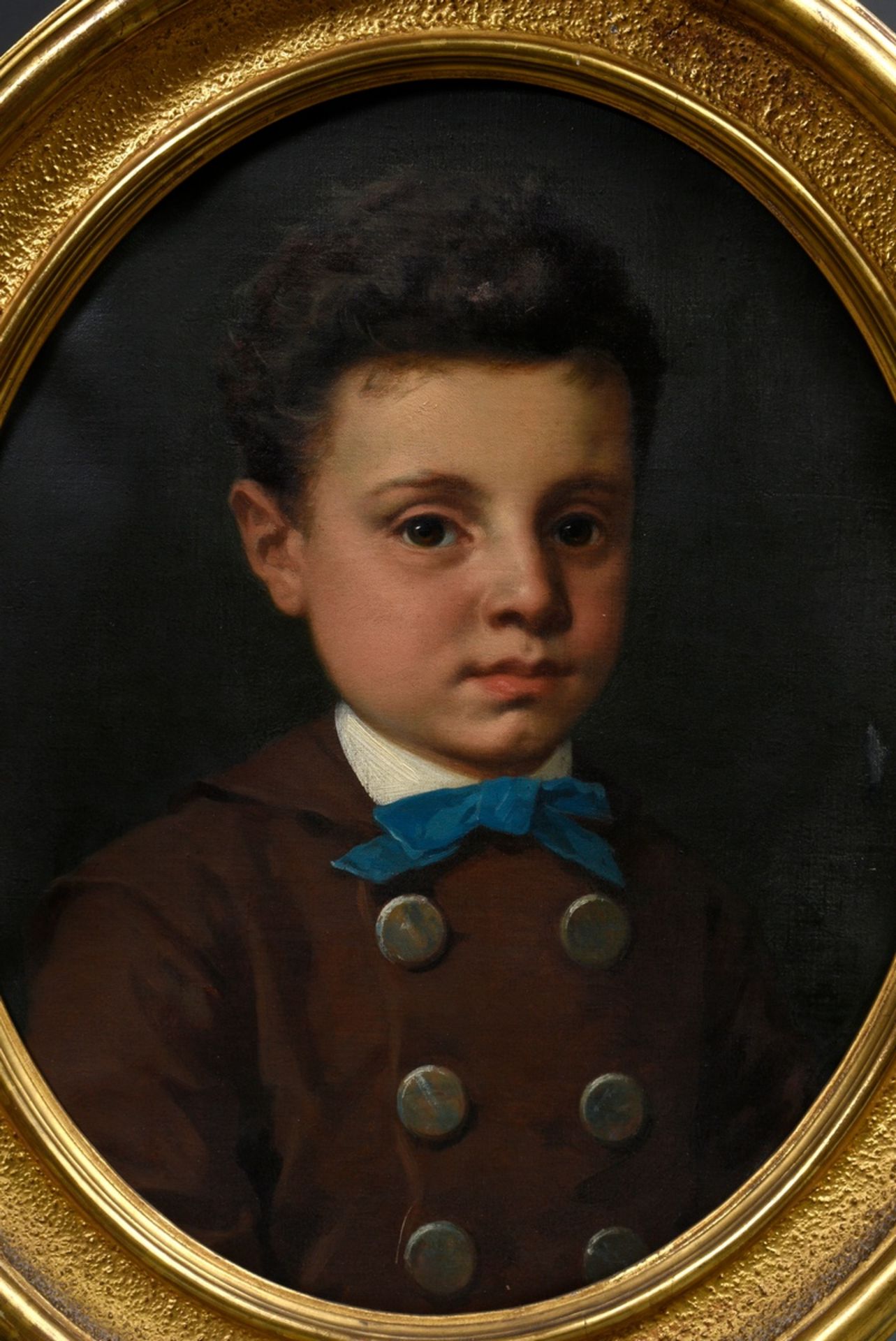 Unknown portraitist of the 19th c. (E. Maufionni?) "Portrait of a youth Pierino Legnazzi" 1875, oil - Image 2 of 5