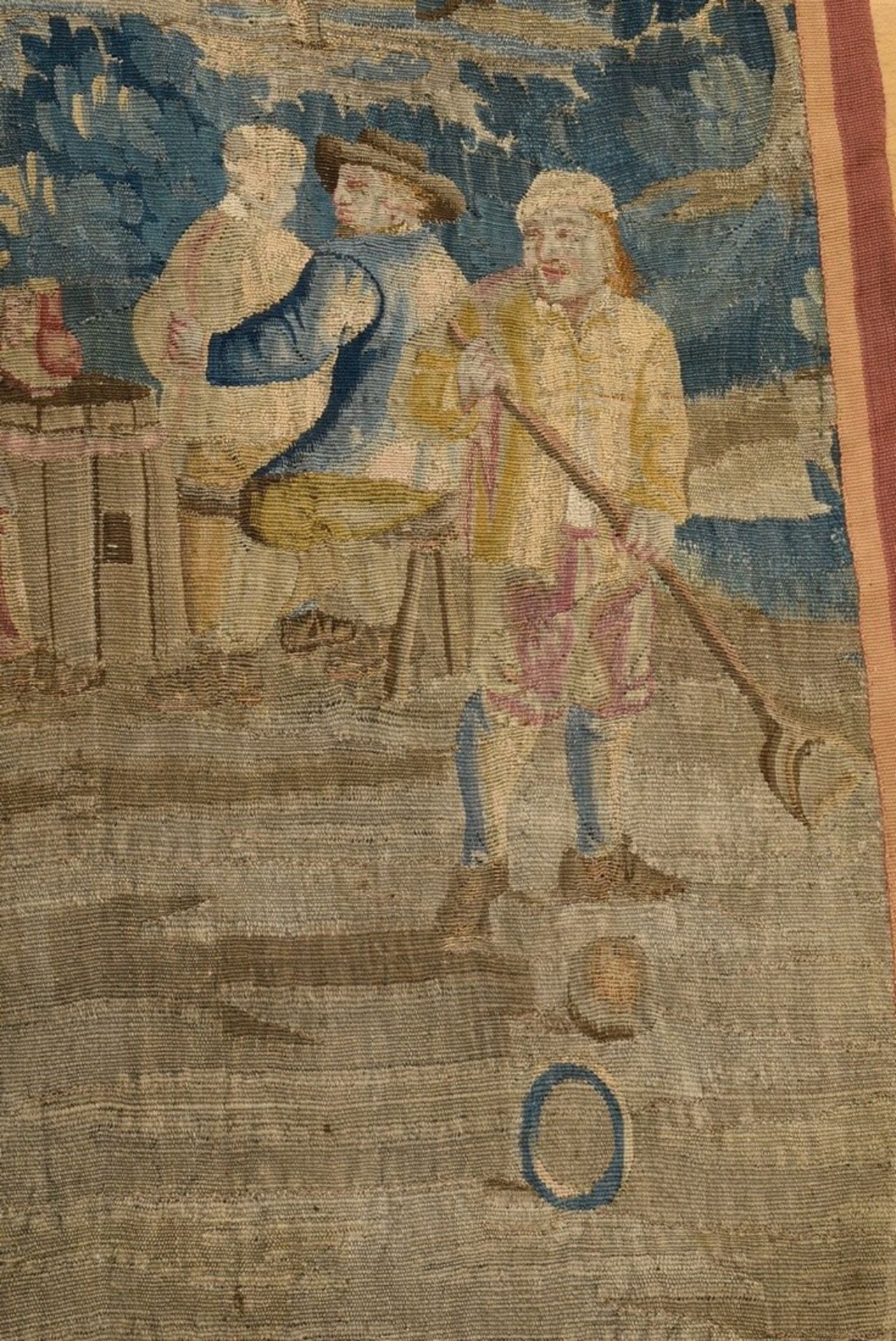 Antique tapestry "Paille Maille playing persons in front of castle architecture", wool/cotton, nort - Image 4 of 11