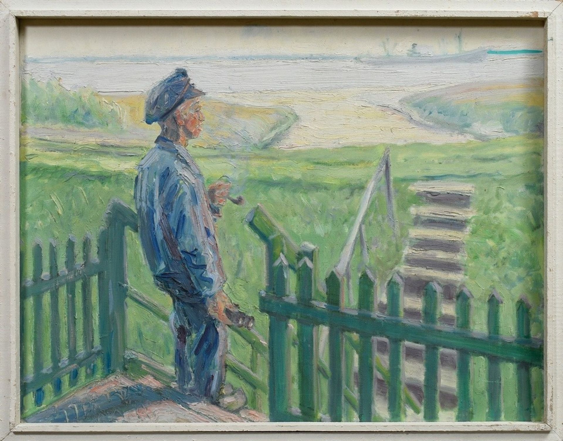 Fredderich, Rudolf (1886-1976) "Boatmen on the Elbe", oil/charcoal/canvas, 51x66cm (w.f. 56x69cm) - Image 2 of 3